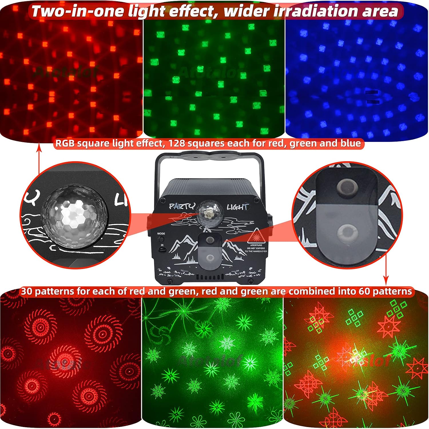 Detalle de Atotalof DQ-R90C Party Light with Remote, RGB Patterns and Sound Control