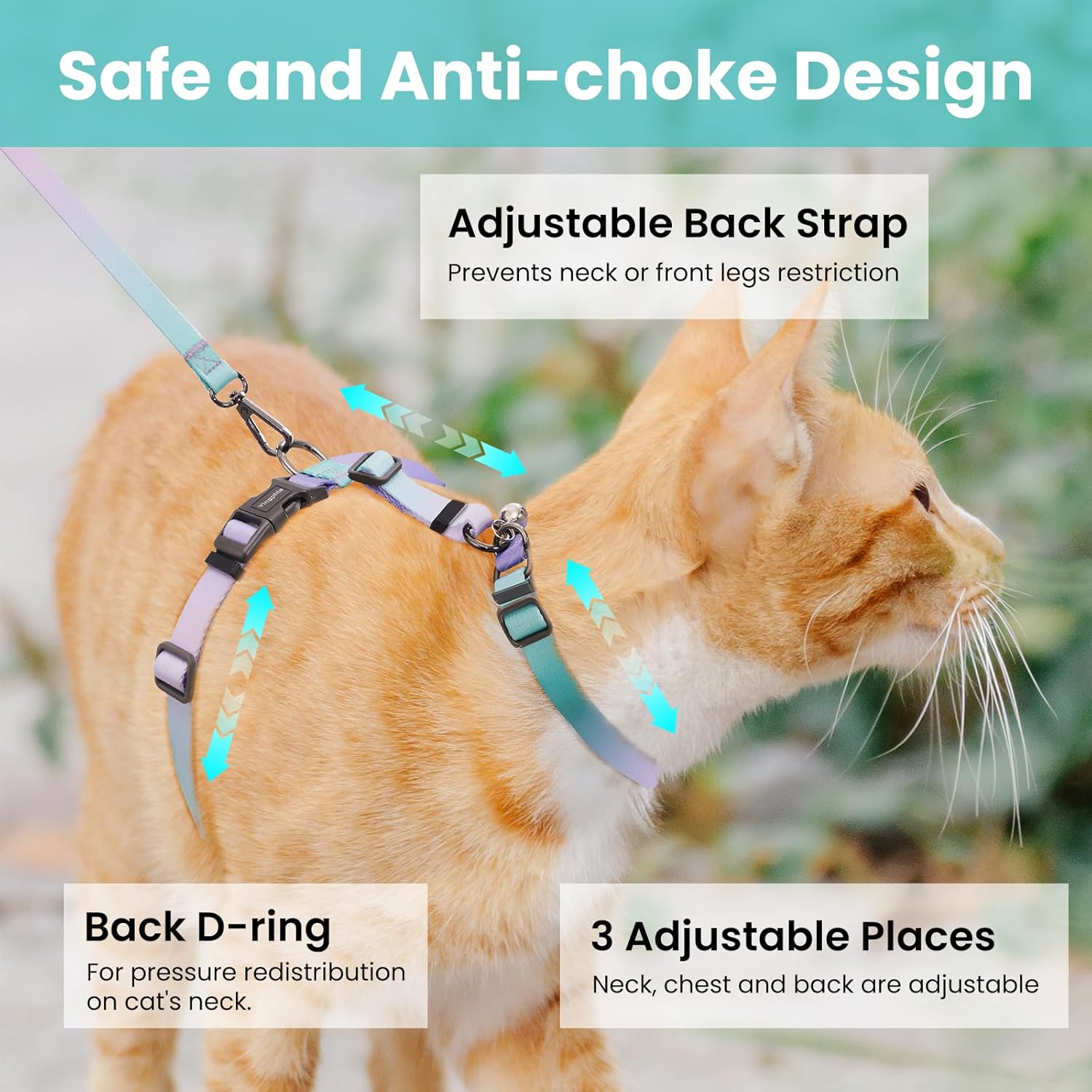 Thumbnail 5 de Yingphia Cat Harness and Leash Set (Escape Proof) – 4 in 1 detachable, adjustable walking and travel kit, size M, Sky Blue