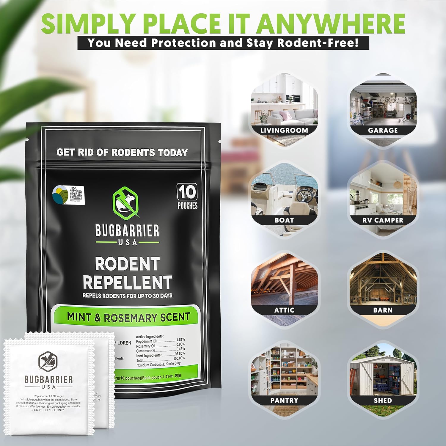 Detalle 1 de BugBarrier Mouse Repellent Pouches, Pack of 10