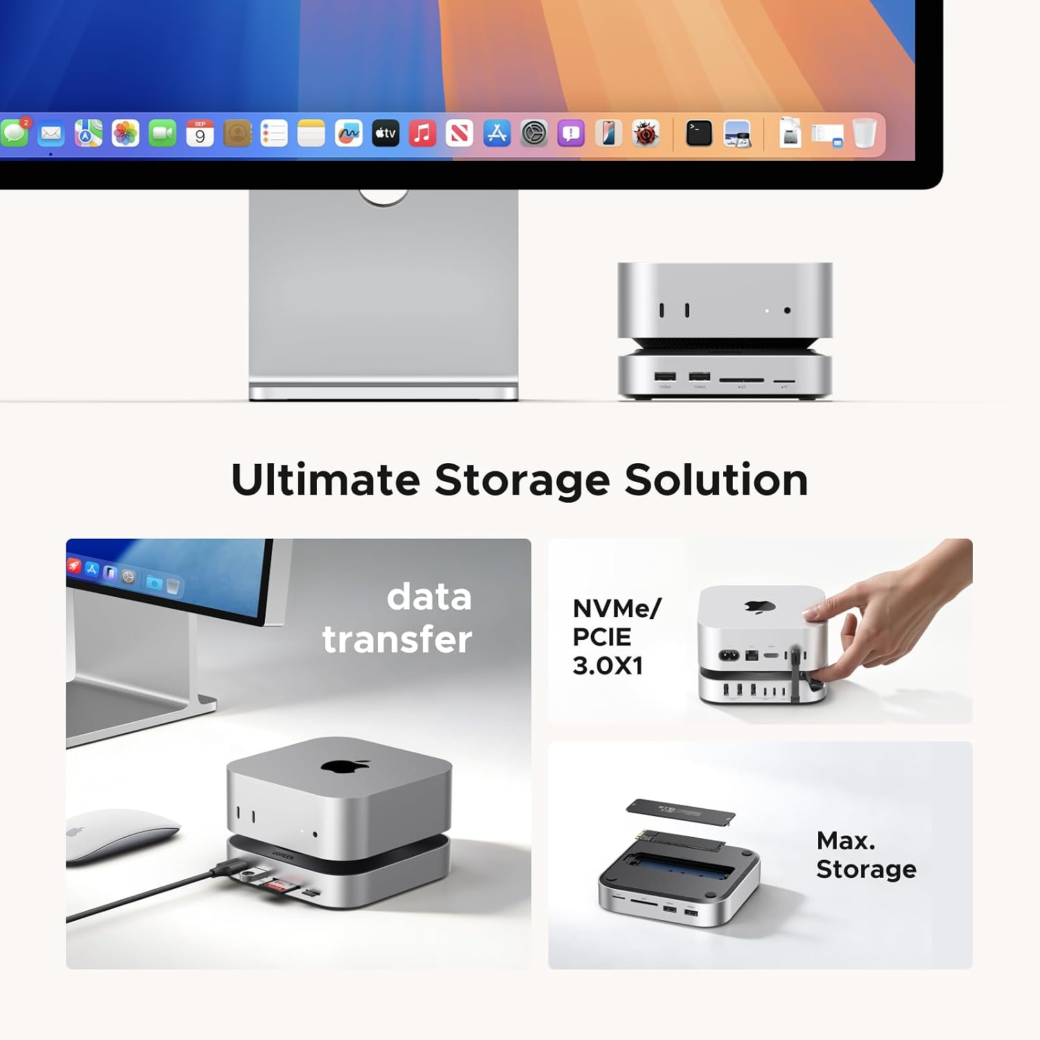 Detalle de UGREEN Mac mini docking station with M.2 NVMe slot