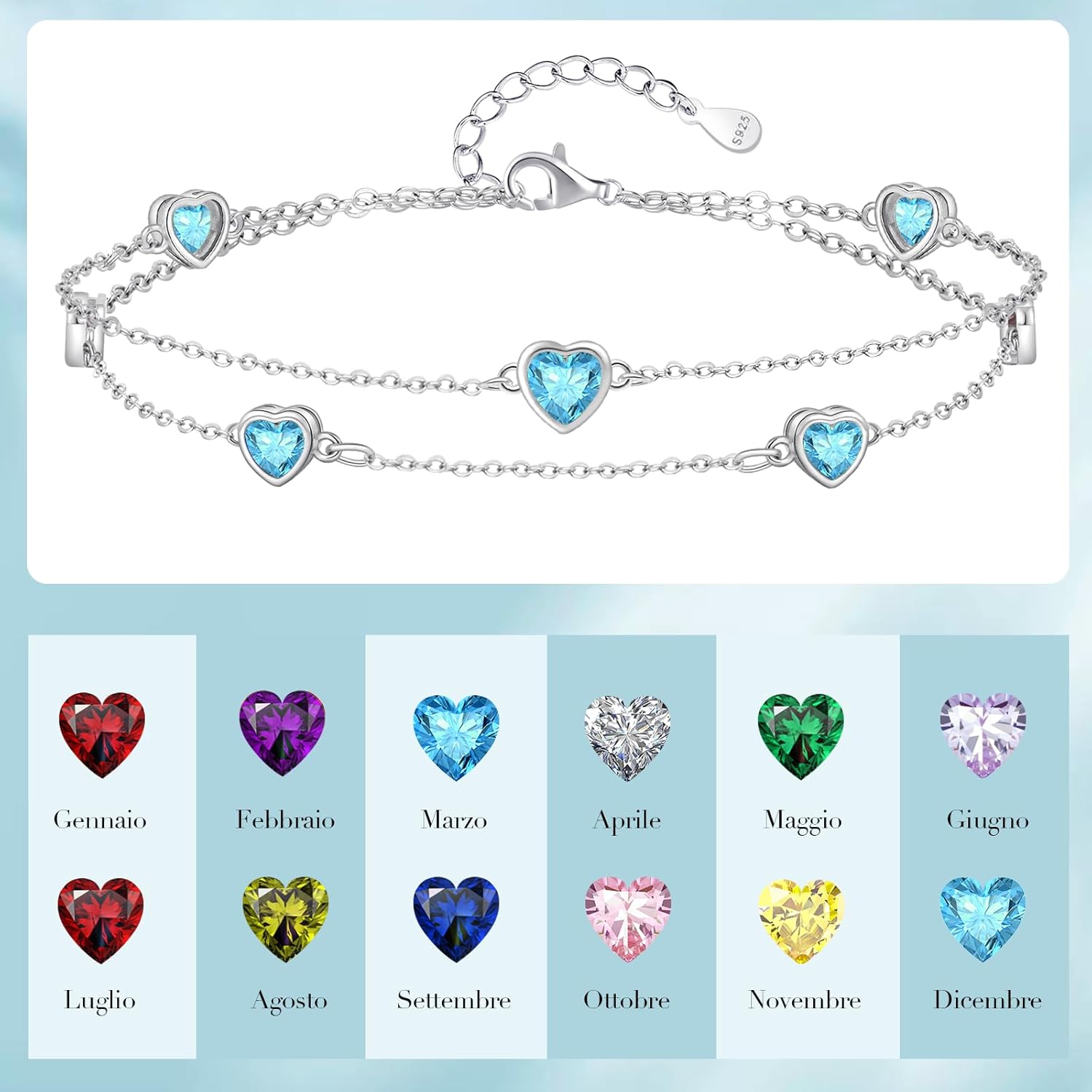 Thumbnail 5 de Bracciale in argento 925 Tusuzik a forma di cuore doppio con pietra e zirconi, regolabile