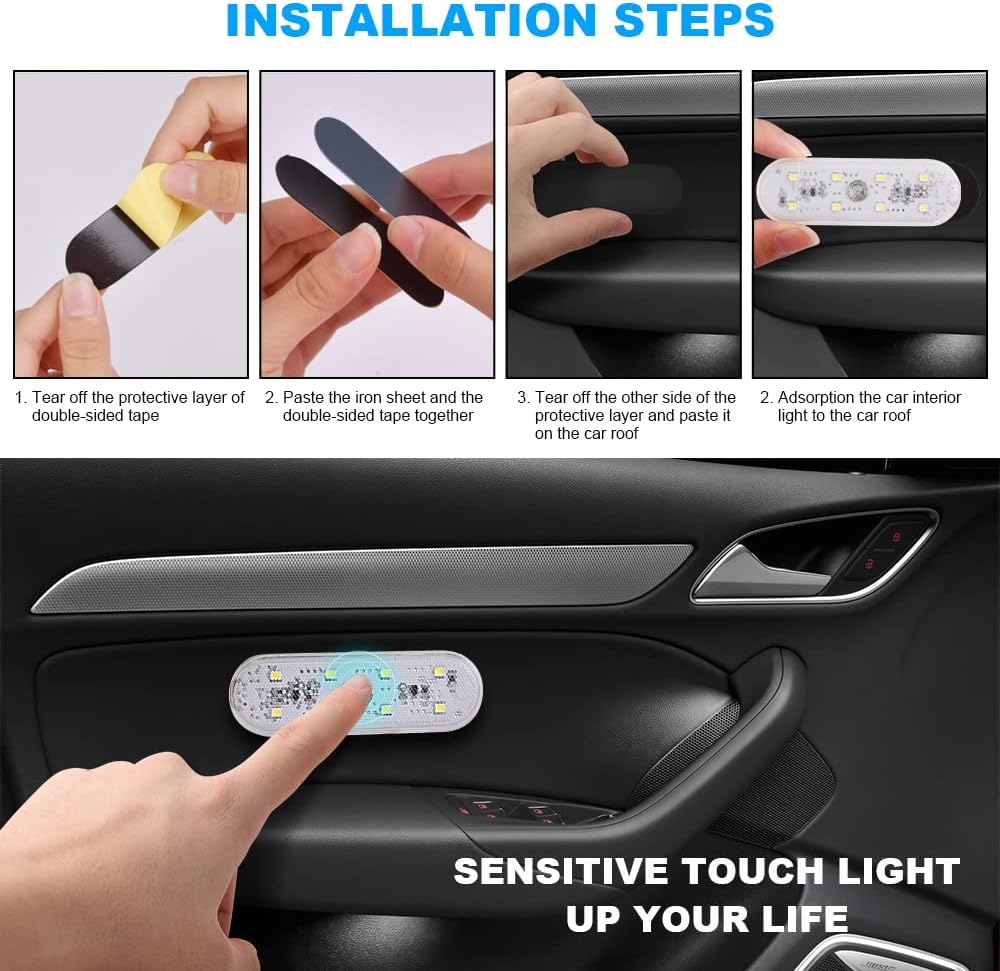 Detalle 2 de URAQT Luce notturna LED per auto 8 LED, 2 pezzi