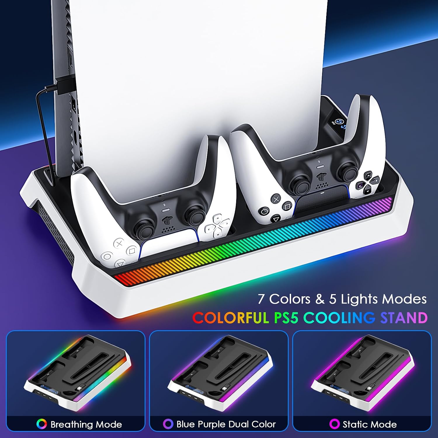 Detalle de PS5/Slim/Pro Cooling Station with RGB Controller Charger