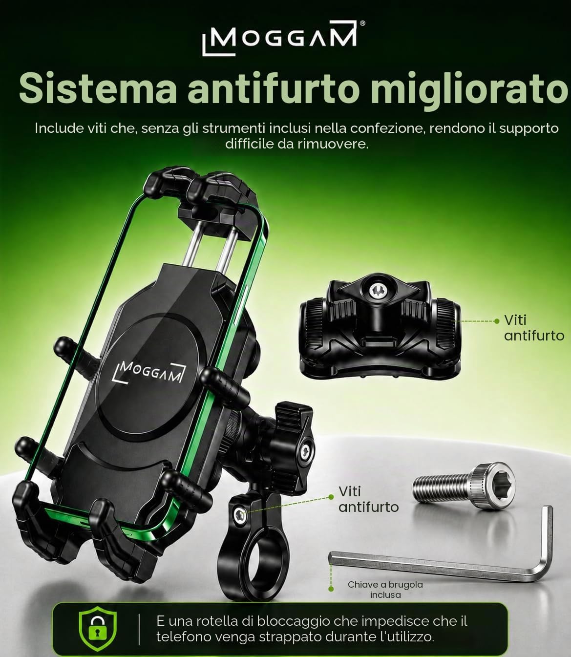 Thumbnail 5 de MOGGAM Porta Cellulare Moto Antivibrazione – Supporto rugged per manubrio 22–32 mm, 5.4–7.2 pollici