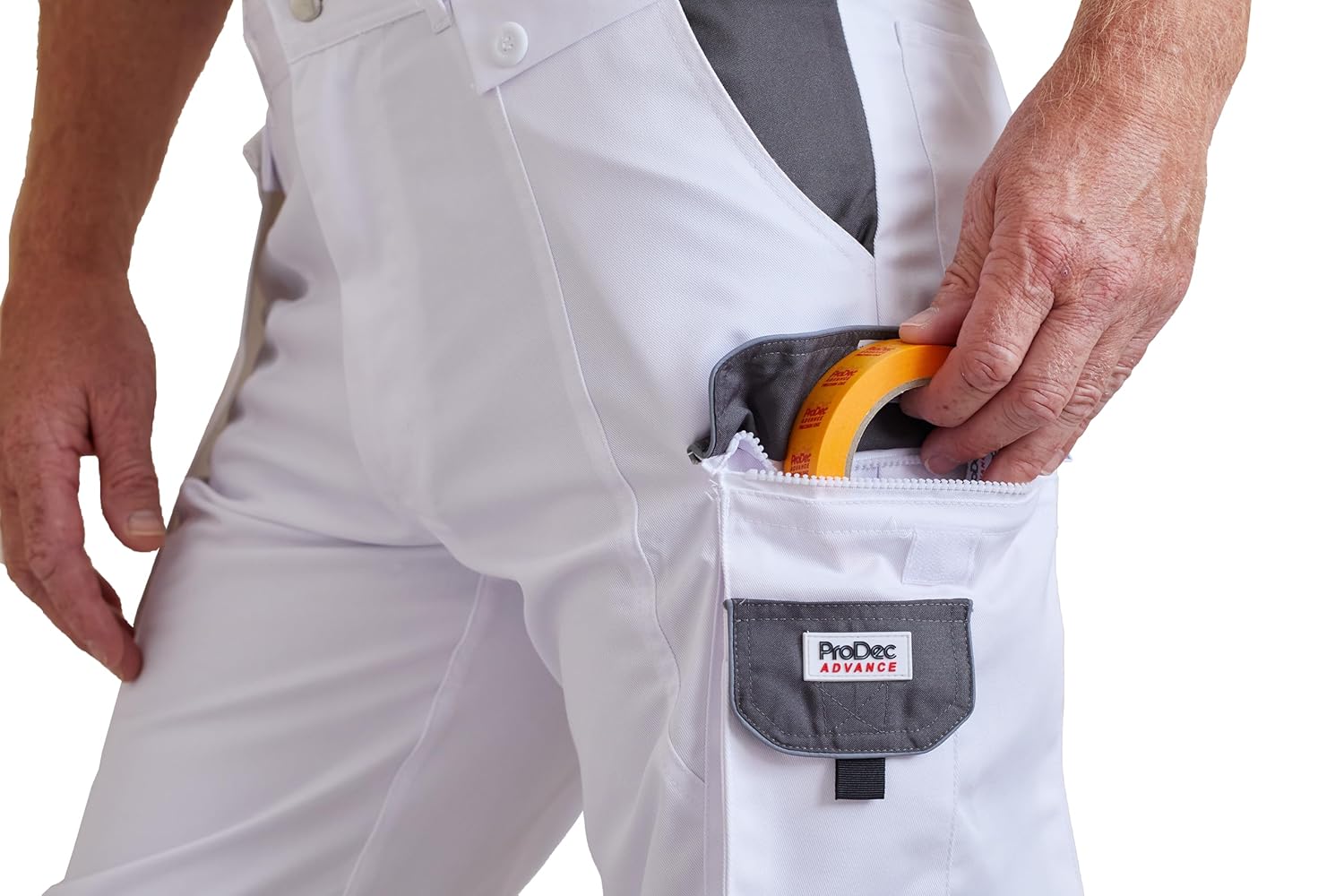Detalle de ProDec Advance Pantalon de Peintre pour Hommes – Salopette Blanche résistante aux taches, multi-poches