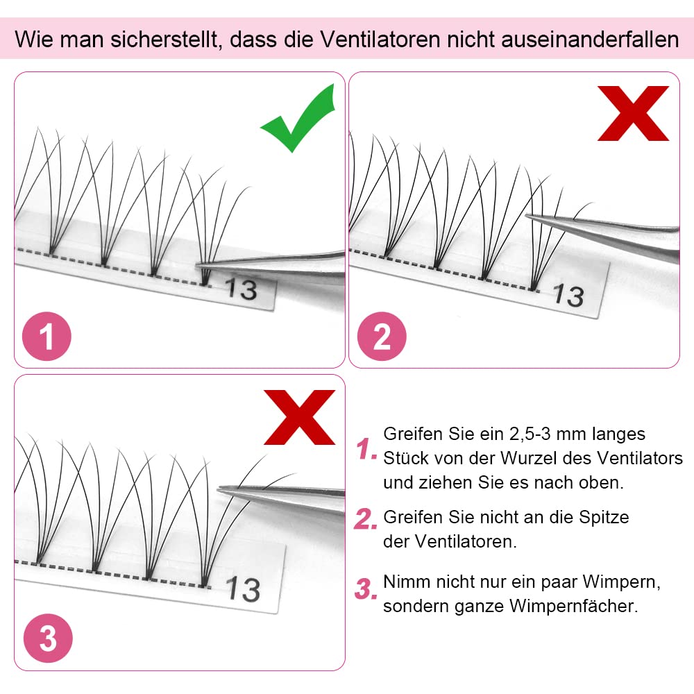 Detalle de Fertigfächer 4D-D-0.10-9 kurzer Stiel Wimpernverlägerung (Volumen), 0.10 D Curl