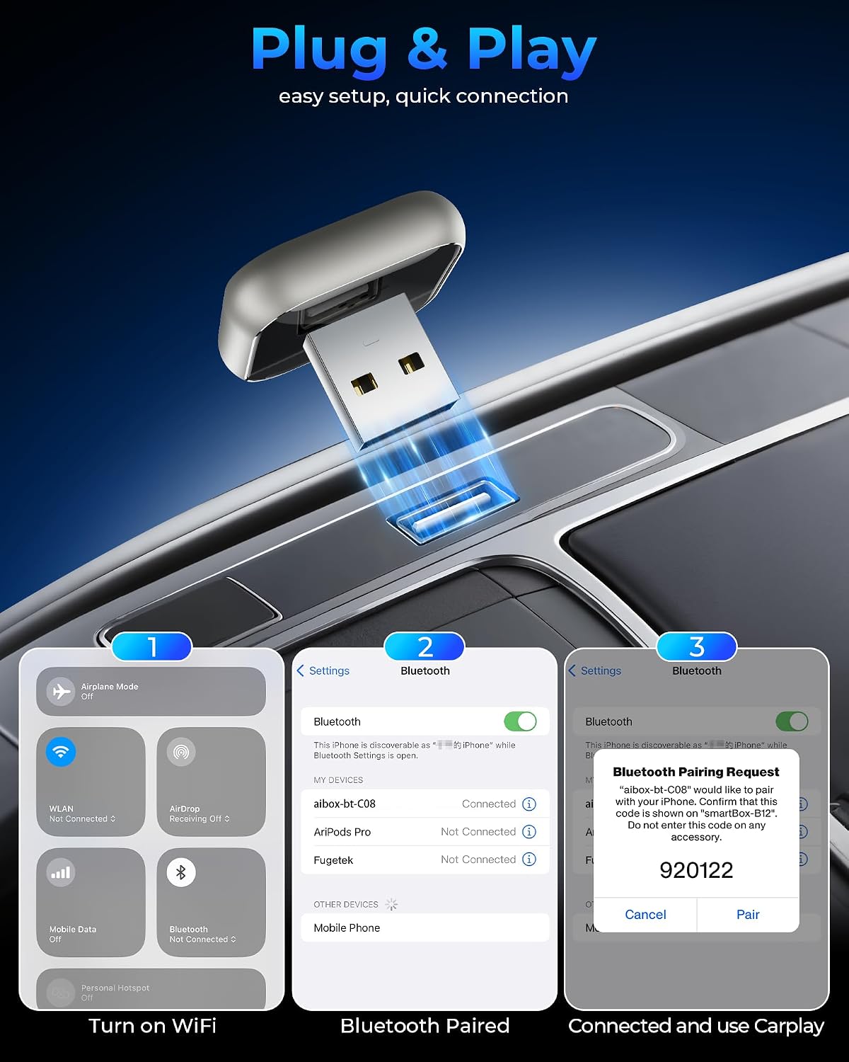 Detalle de Wireless CarPlay Adapter Mini T-Shaped for iPhone