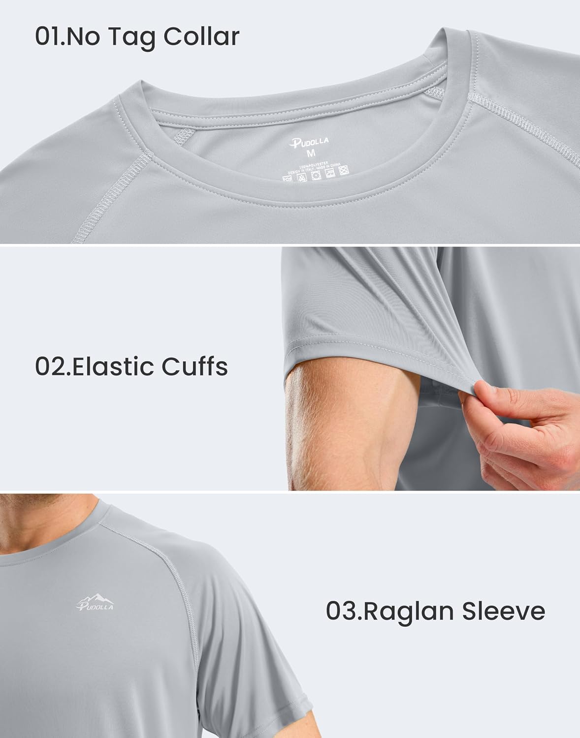 Detalle de Pudolla Men's Rashguard: UPF 50+ Sun Protection, Quick-Dry Short Sleeve Shirts