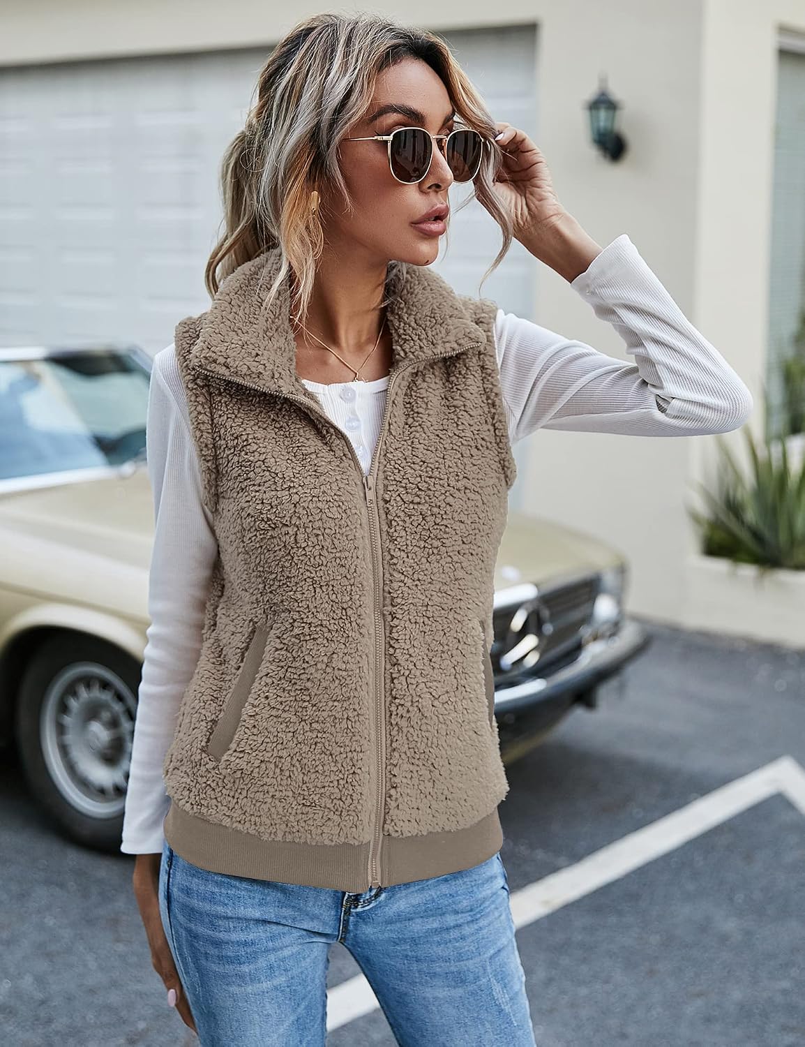 Detalle de IECCP Teddy Fleece Weste Damen Stehkragen