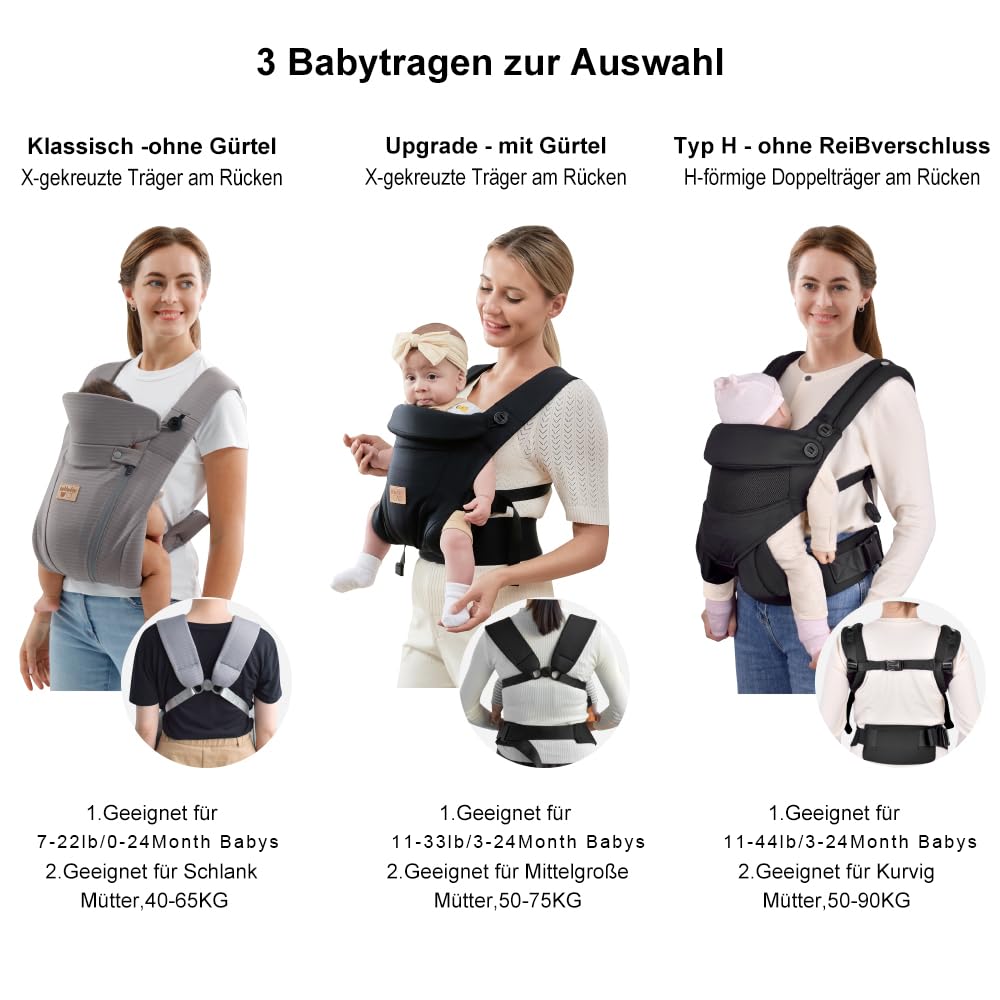 Thumbnail 4 de vrbabies Babytrage für Neugeborene ab Geburt (4–15 kg) mit verstellbarem Gurt – Schwarz