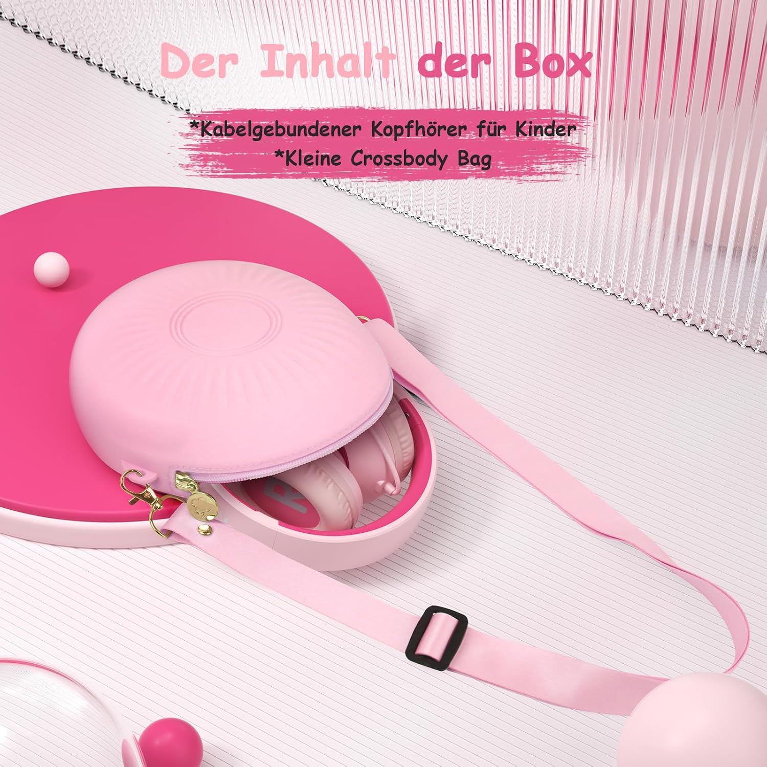 Detalle 2 de TONOSHARK Kinderkopfhörer mit Kabel klappbar (3,5-mm-Klinke), Mikrofon, Gehörschutz 85/94 dB – Rosa