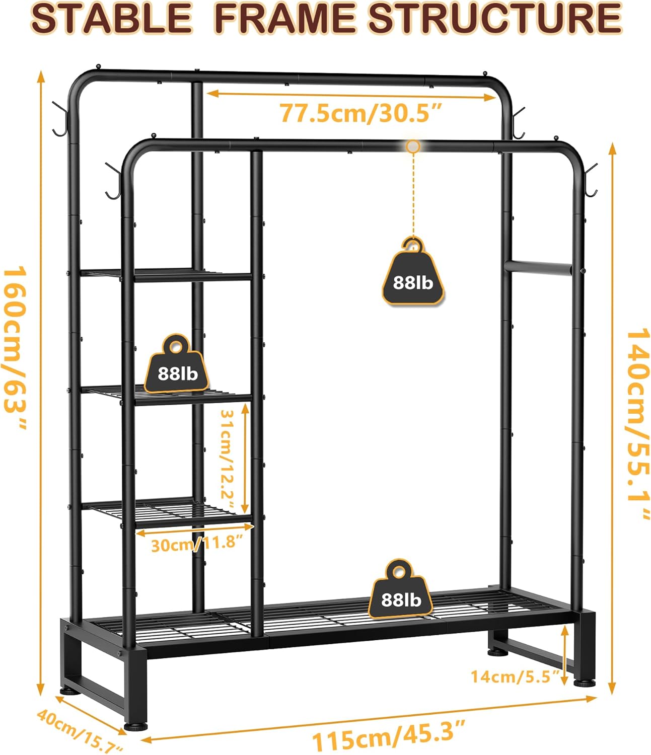 Thumbnail 2 de Double Rods Clothes Rack 4-Tier Organizer
