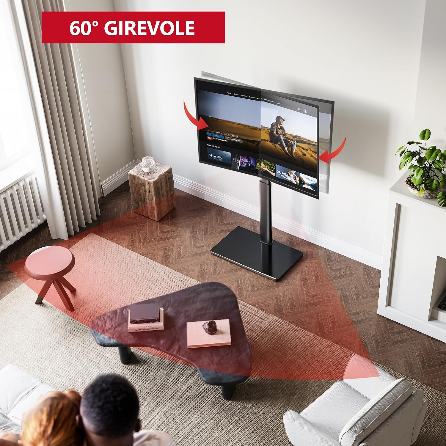 Detalle de AOKCOS Supporto TV da Pavimento inclinabile per 32–70 pollici, girevole e altezza regolabile