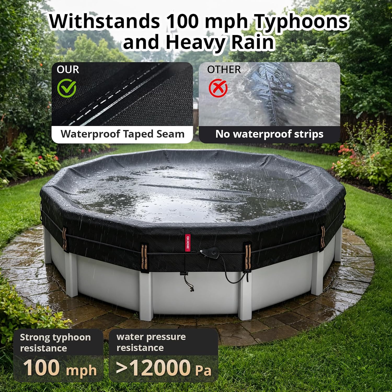 Detalle 2 de QH.HOME 21Ft (Round Pool) Winter Pool Cover, 500D Fabric, Ratchet Fit