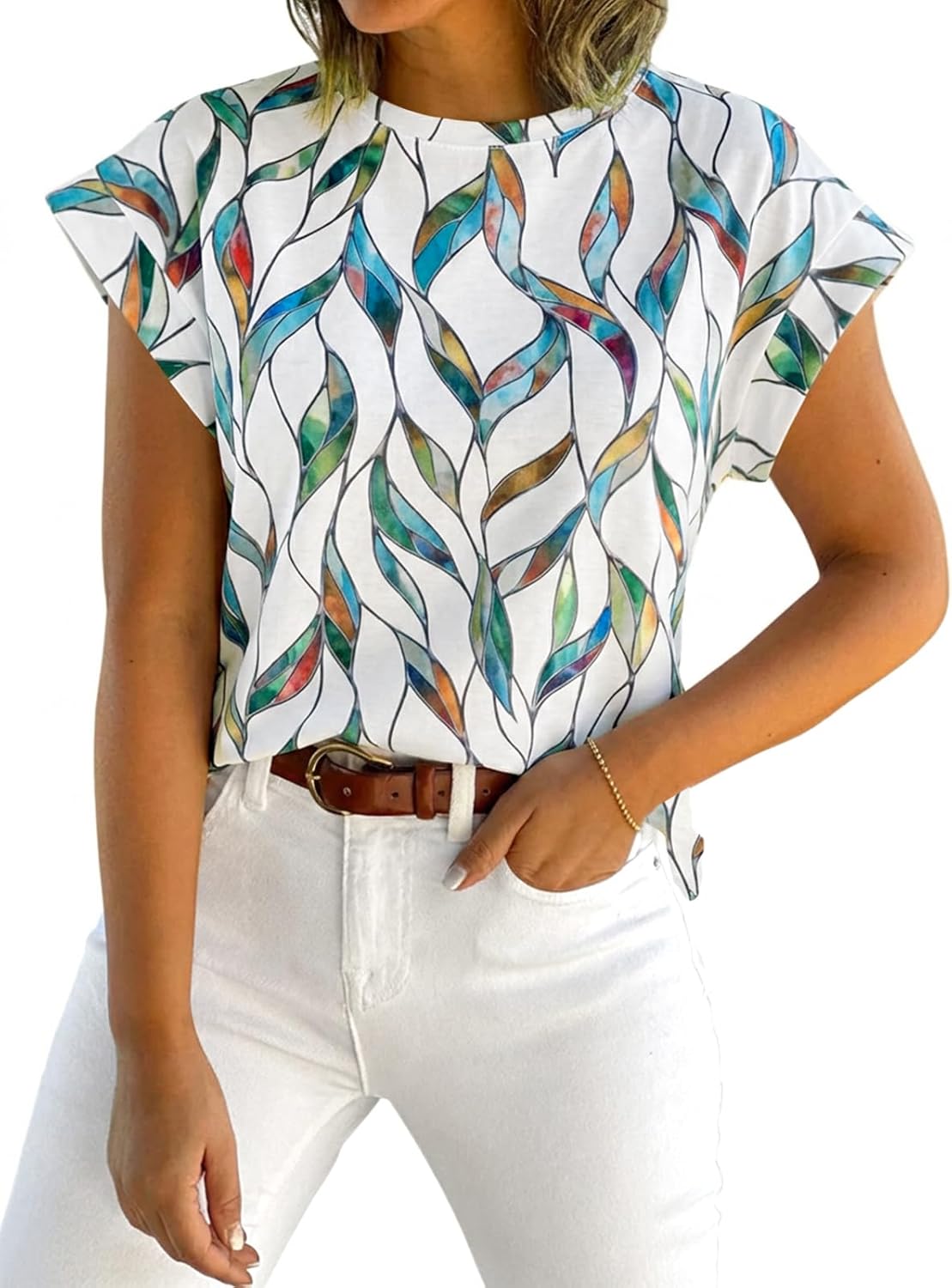 Thumbnail 5 de Tankaneo Women’s Cap Sleeve Tank Top (Crew Neck) — Solid Loose Fit Basic Tee