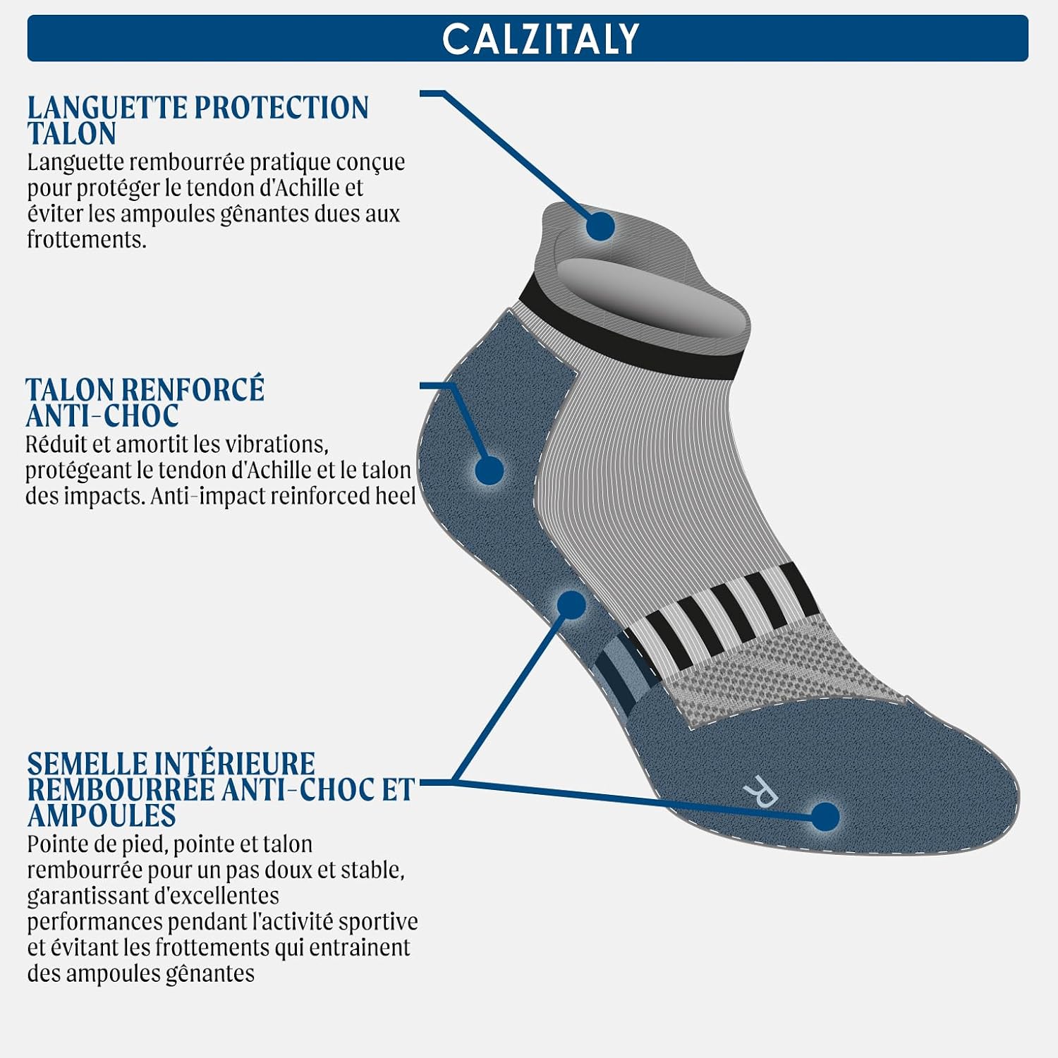 Thumbnail 2 de CALZITALY PACK 2-3-6: Chaussettes sport en coton respirantes, confort et maintien pour la pratique quotidienne