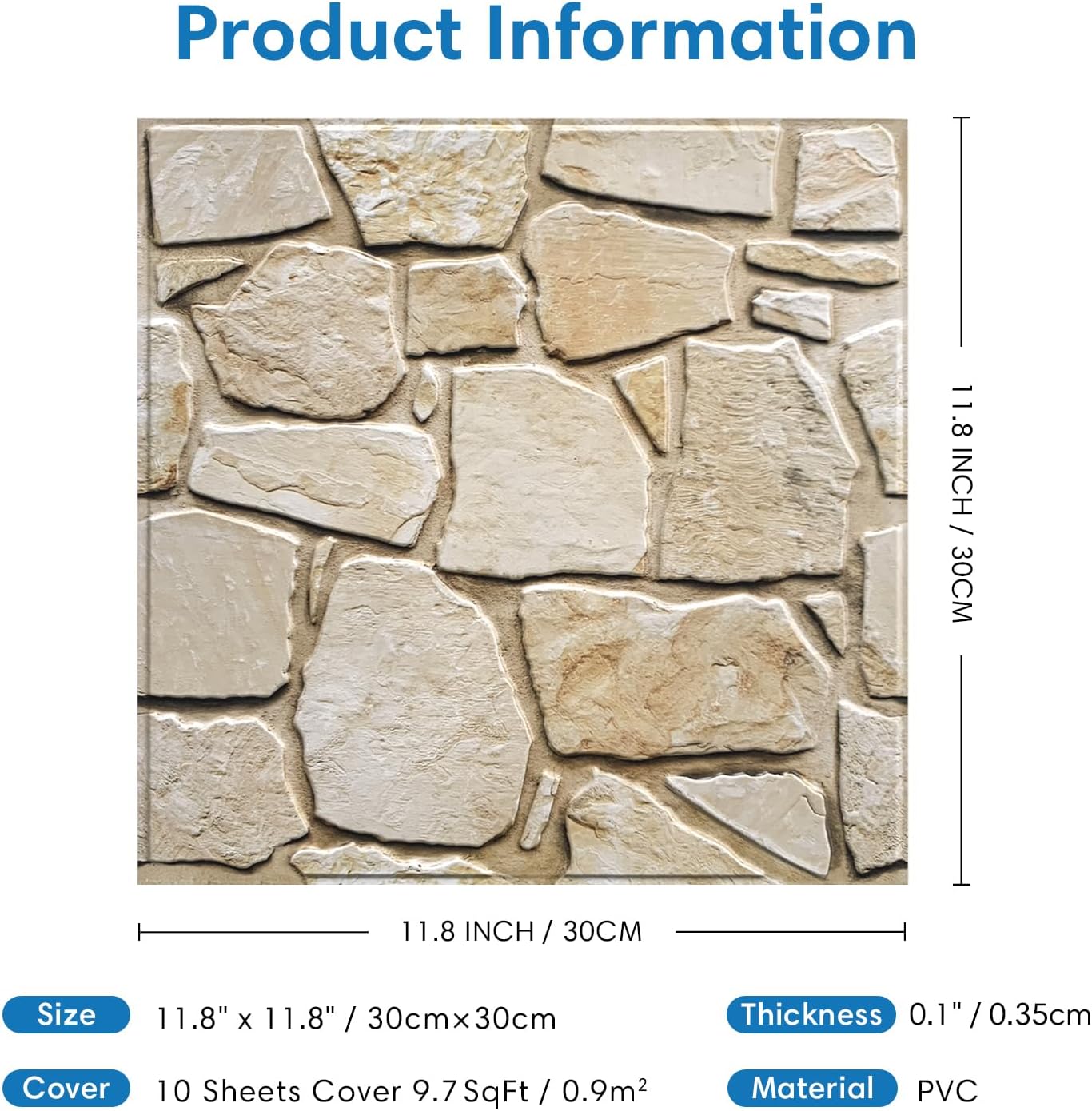 Detalle de COMSTICKC Pannelli Adesivi 3D Pietra – 10 Pezzi 30x30 cm, Look mattone impermeabile