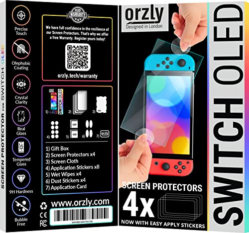 Detalle de Orzly protectores de pantalla de vidrio templado para Nintendo Switch OLED 2021–Paquete 4 con instalación fácil