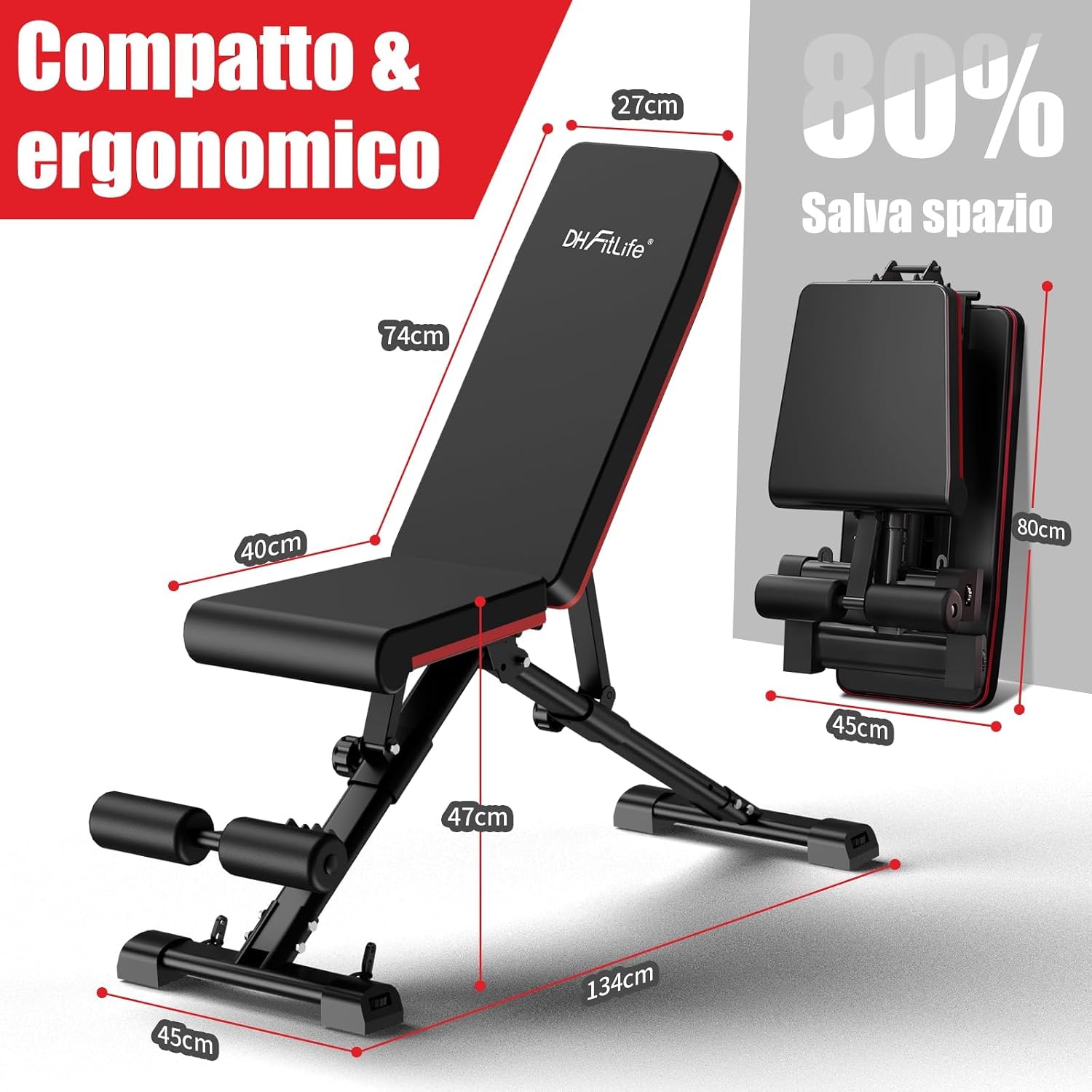 Detalle de DH FitLife Panca Pesi pieghevole regolabile: panca inclinabile e piana per allenamento completo a casa