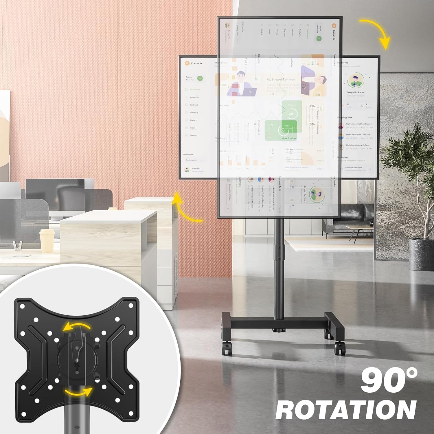 Thumbnail 2 de TVON Support TV sur pied à roulettes avec rotation 90° et inclinaison (VESA jusqu’à 200x200) pour télé de 13 à 50 pouces