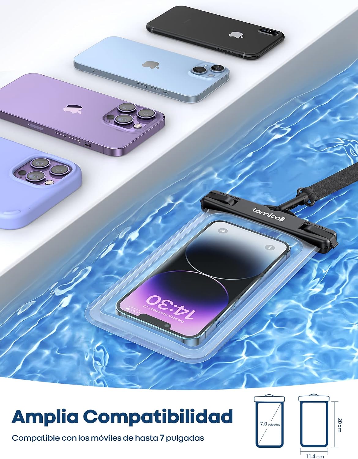 Thumbnail 5 de Lamicall Funda Impermeable Móvil 7 Pulgadas