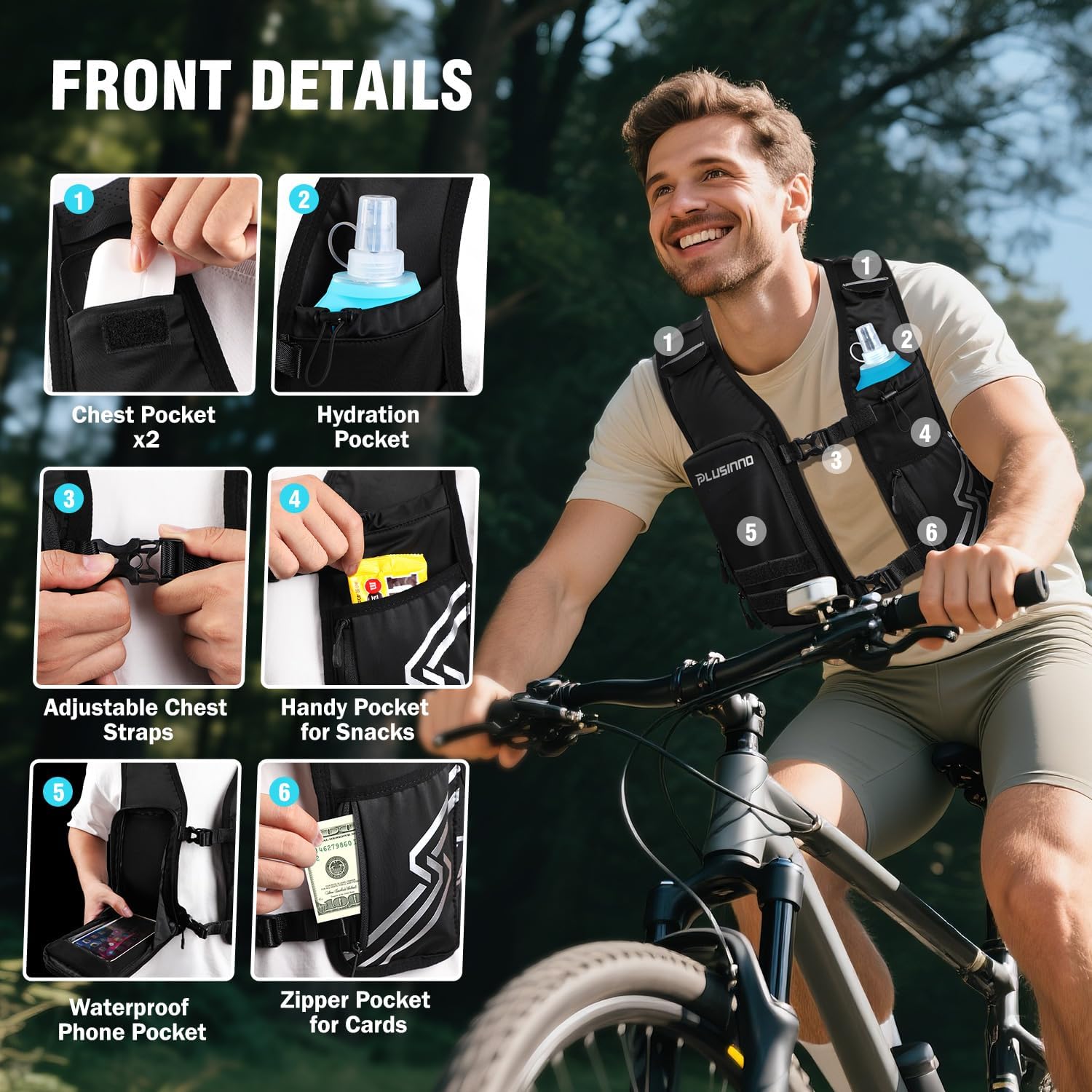 Thumbnail 1 de PLUSINNO Running Hydration Vest for Women and Men with 500ml Soft Flask