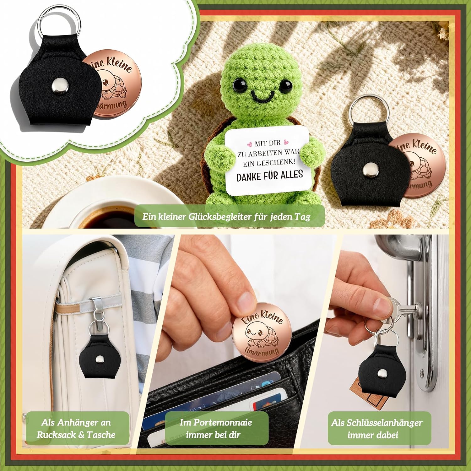 Detalle de Giftota Abschiedsgeschenk für Kollegin & Kollege: Pocket Hug Schildkröte mit Mutmacher-Glucksmünze