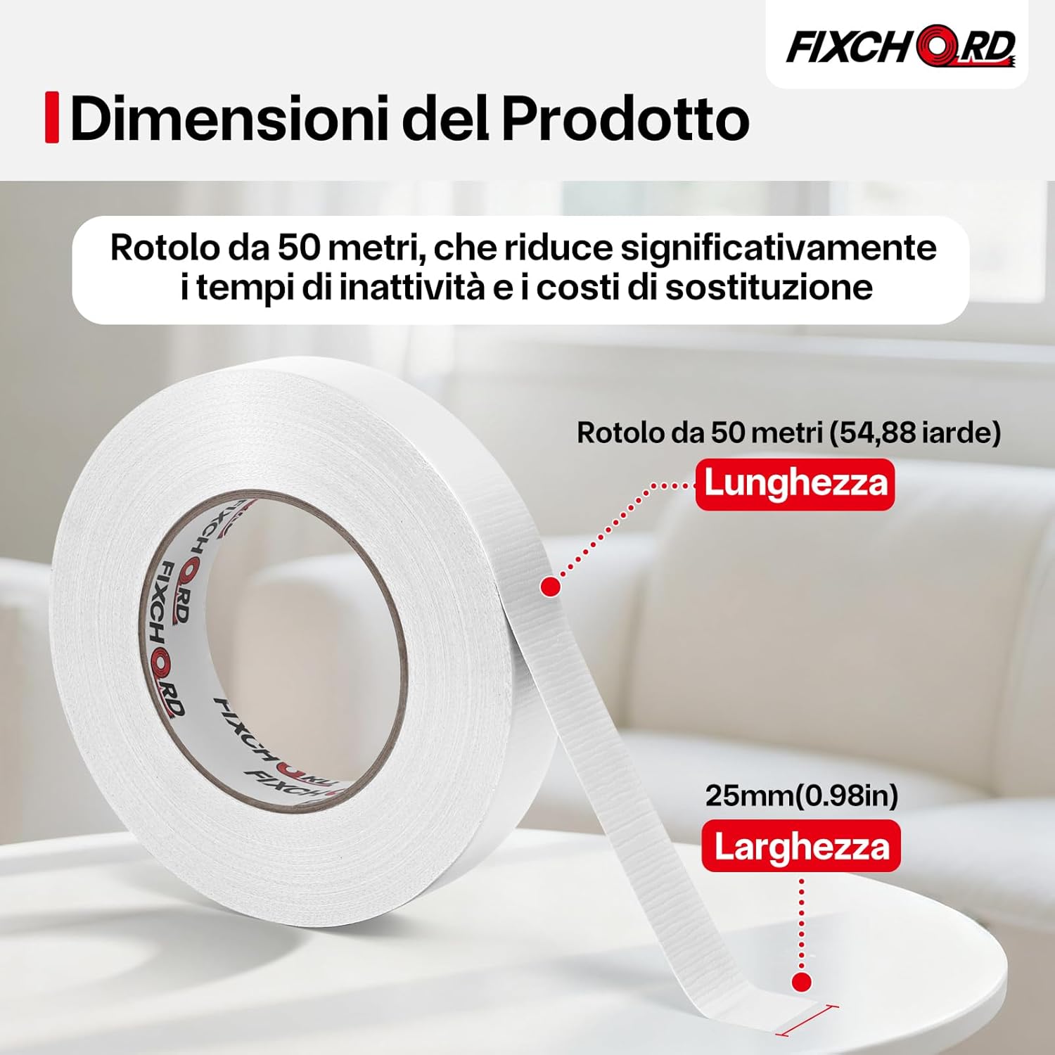 Thumbnail 1 de FIXCHORD Nastro adesivo in tessuto impermeabile 25 mm × 50 m, bianco
