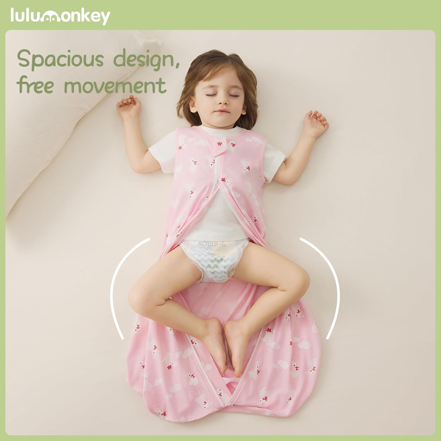 Thumbnail 4 de LULUMONKEY 0.5 Tog Baby Summer Sleeping Bag (18-36 Months) – Soft Cotton, Rabbit Design