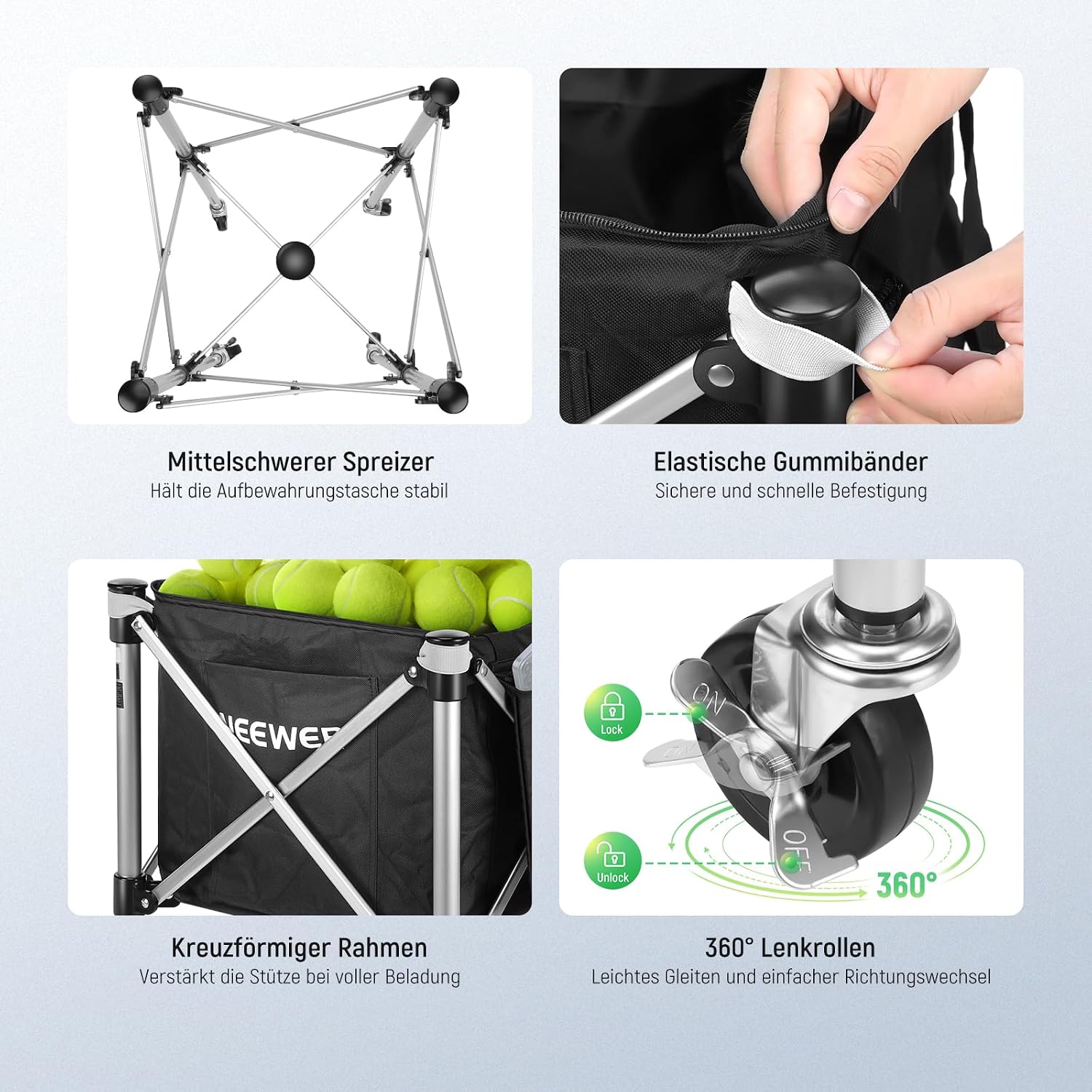 Detalle de NEEWER Tennisball Hopper – rollbarer Ballbehälter für Training und Unterricht