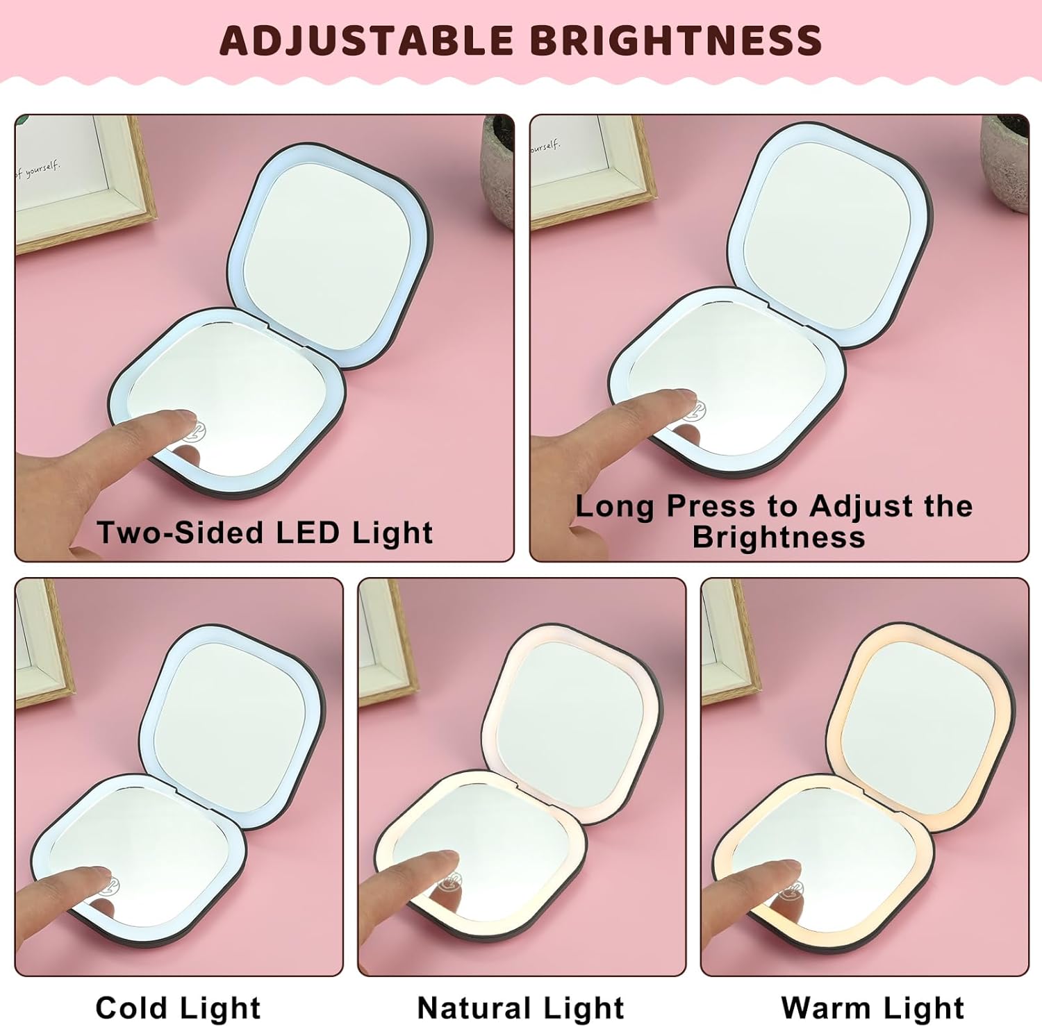 Detalle de TW1TGOFT Compact Mirror with Light – 10X/1X Double‑Sided LED Travel Mirror