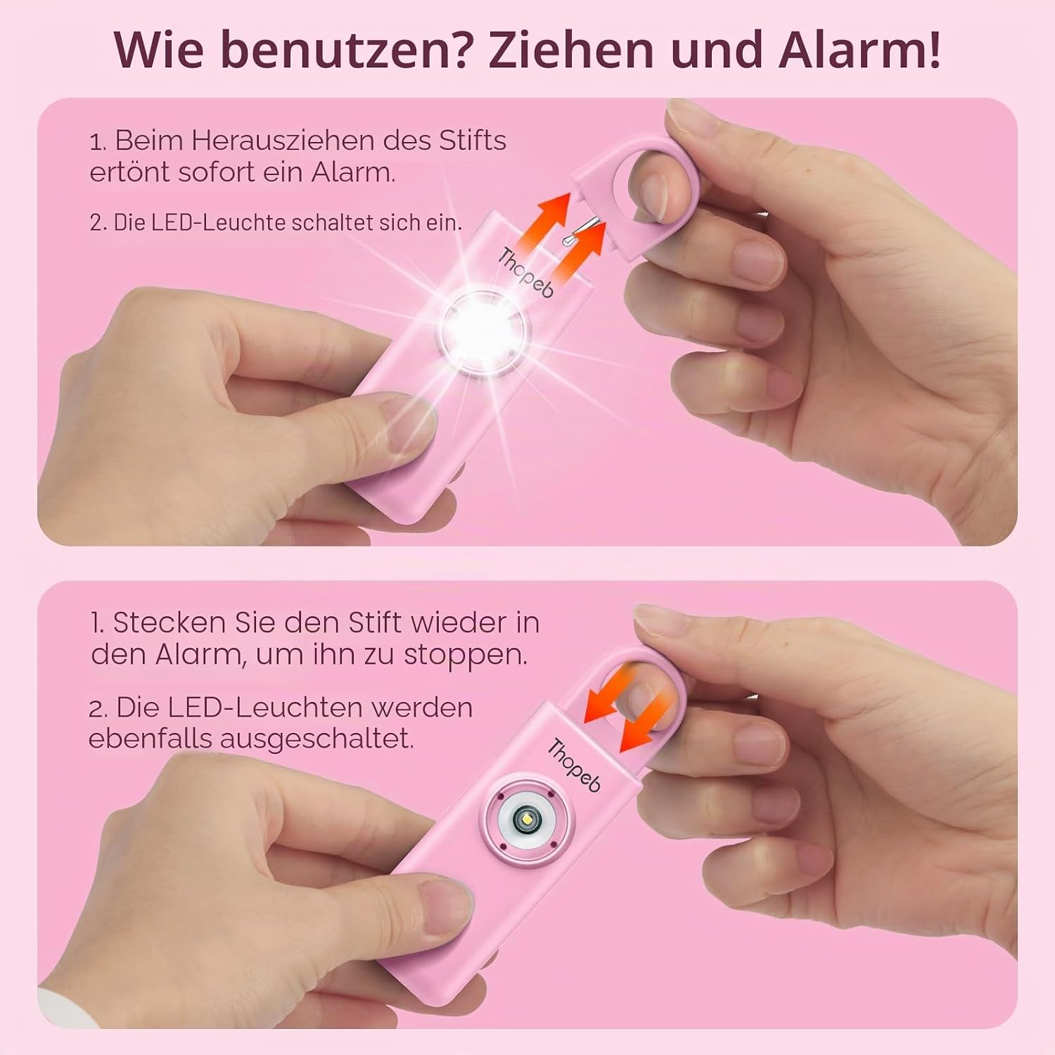 Thumbnail 5 de Der Original Persönlicher Alarm für Frauen – Selbstverteidigungs-Schlüsselanhänger mit 130 dB Sirene (Rosa)