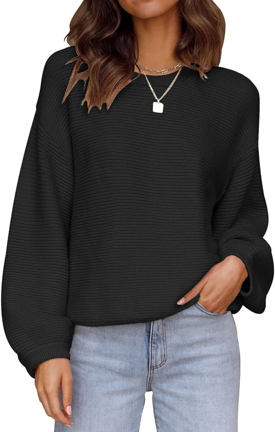 Thumbnail 5 de Zeagoo Maglione da donna con scollo rotondo e maniche a pipistrello, vestibilità ampia S–XXL