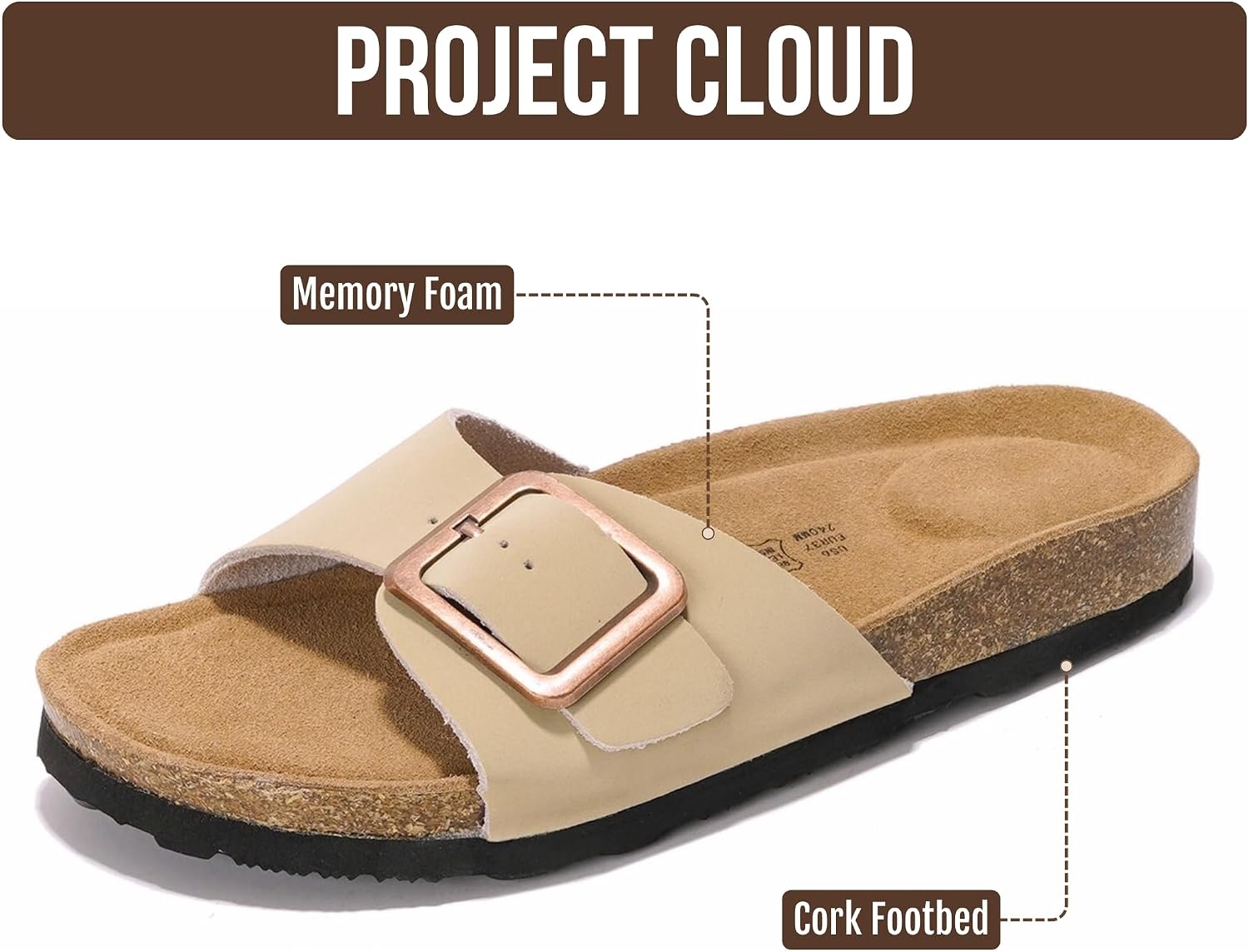 Thumbnail 1 de Project Cloud 100% Genuine Leather Sandals for Women — Lightweight Slides with Memory Foam Insole