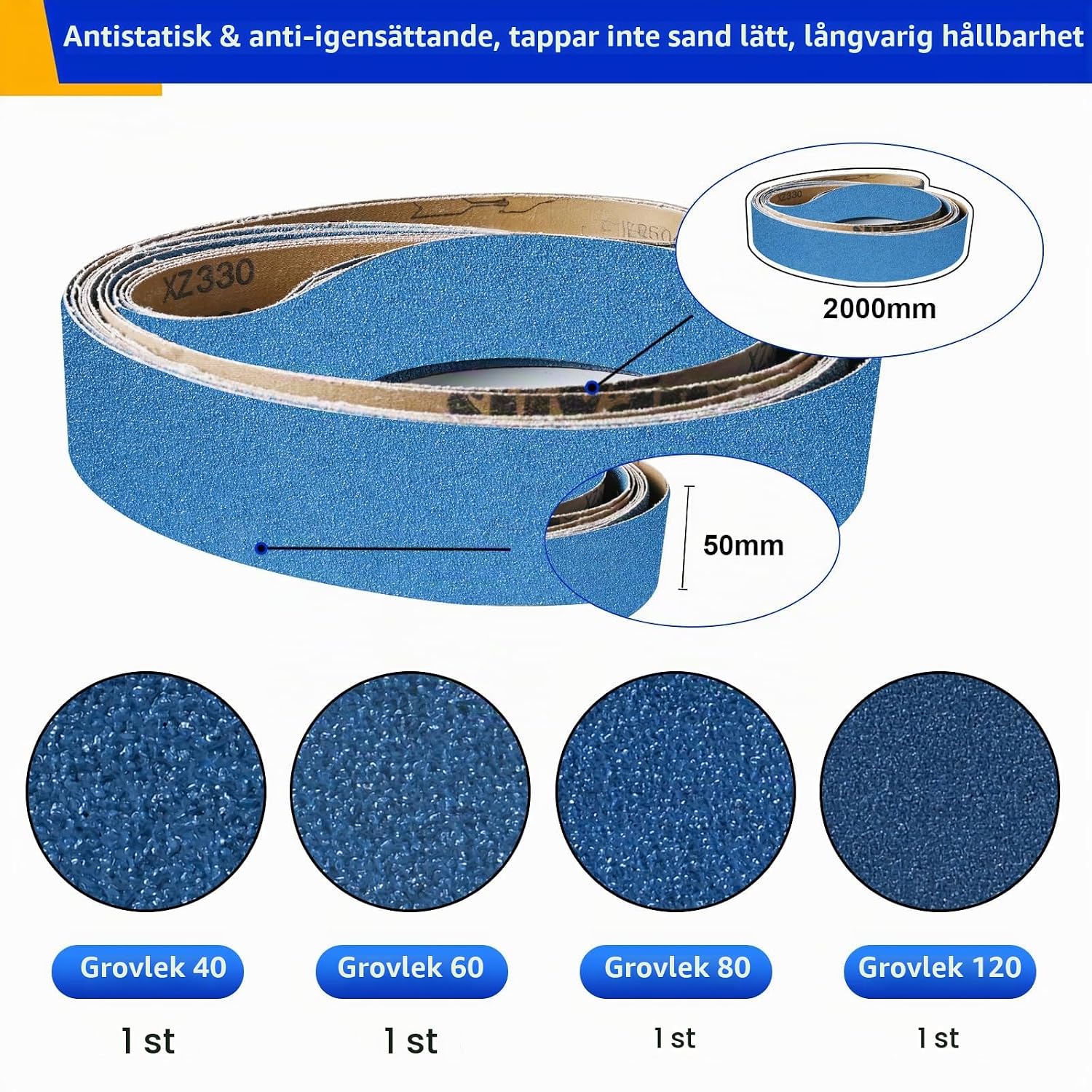 Detalle 2 de UMXIUO slipband 50 x 2 000 mm med zirkoniumaluminiumoxid, 4 kornstorlekar
