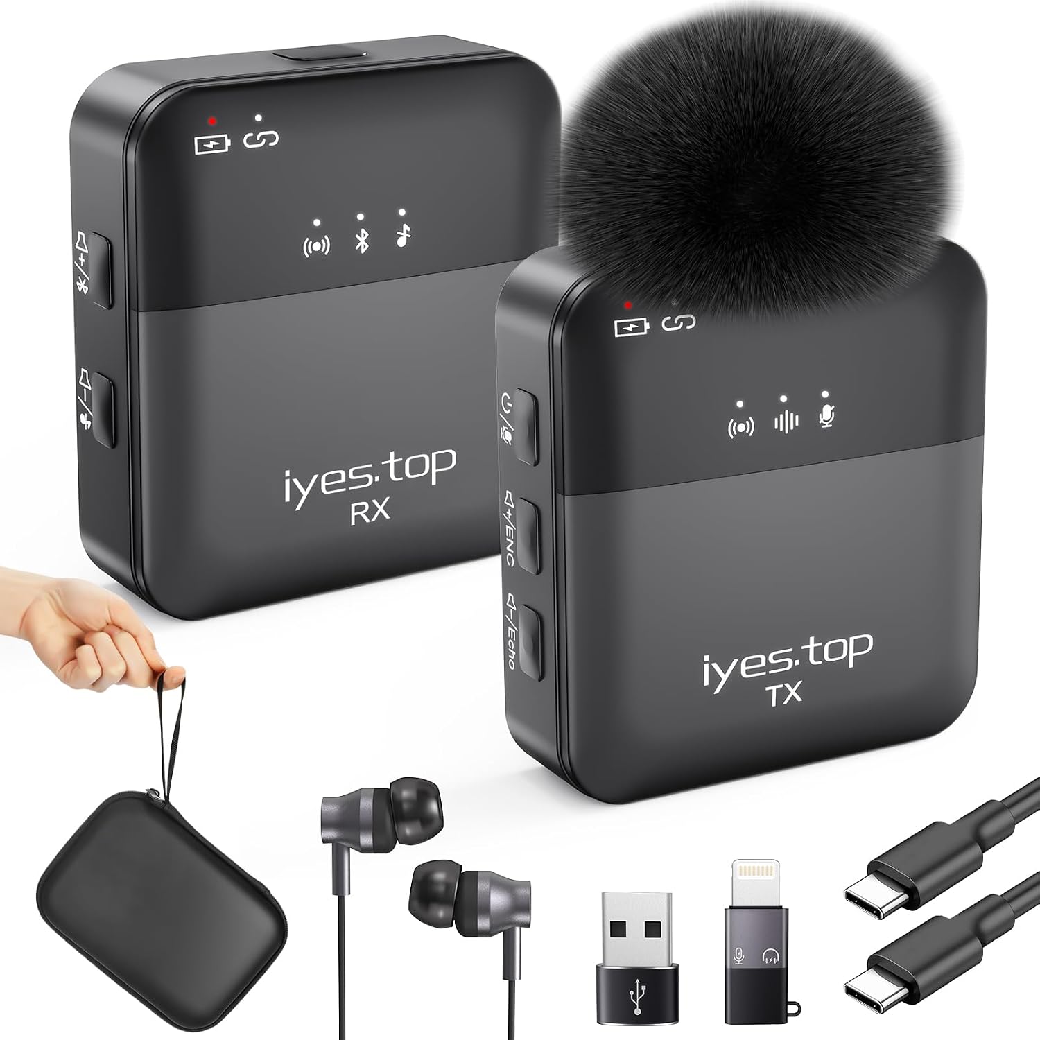 Detalle de iyes.top YE0-002B Wireless Lavalier Microphone with Monitoring and Noise Cancellation