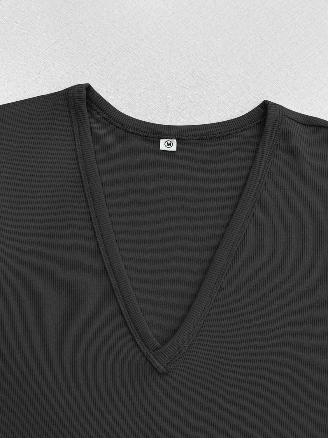 Thumbnail 3 de Albe Rita Women Short Sleeve T-Shirt Cap V Neck: Ribbed Knit, Slim Fit for Summer