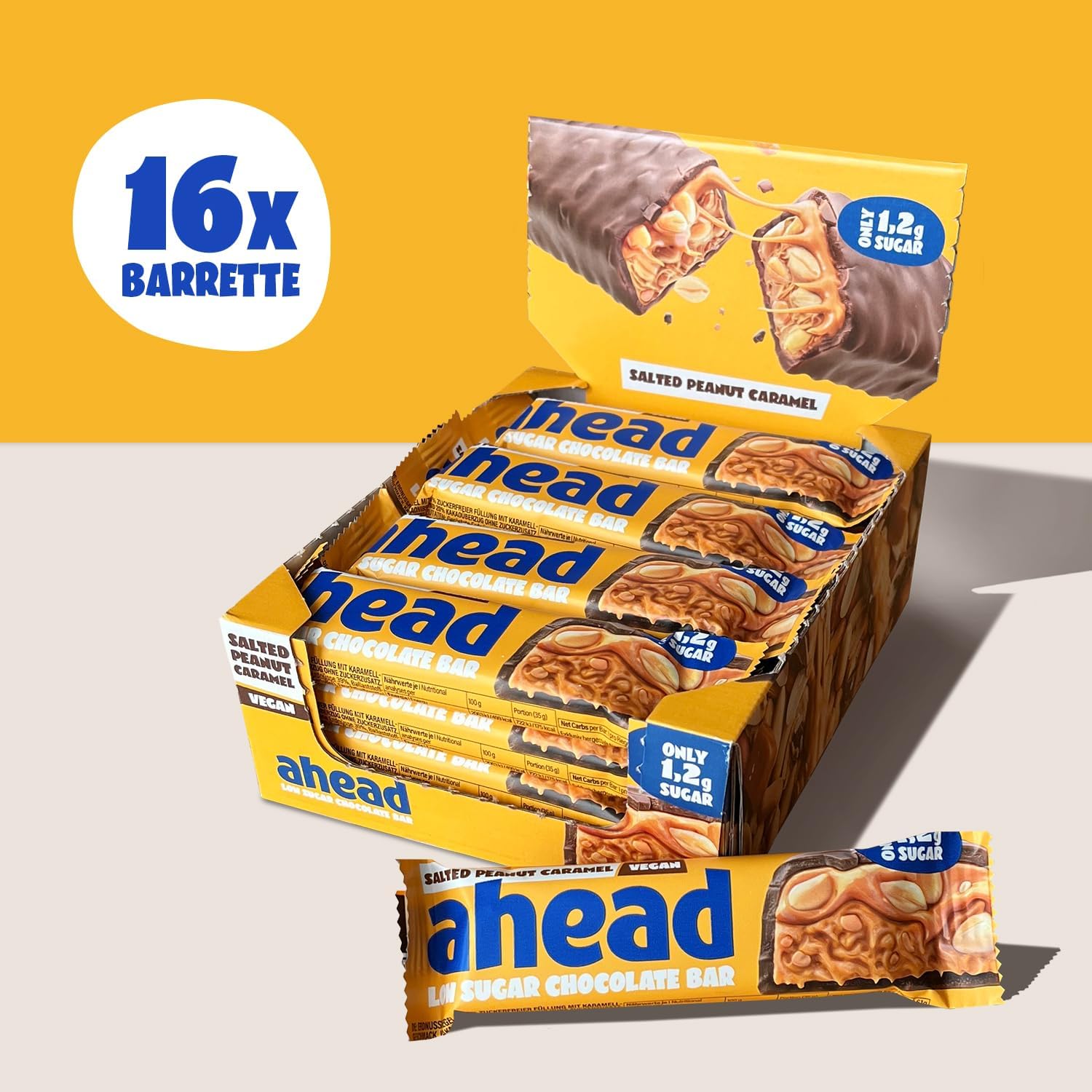 Detalle 2 de AHEAD Barrette Keto Vegane – 16 x 35 g, Salted Peanut: barretta vegana senza zuccheri con 5 g di carboidrati netti