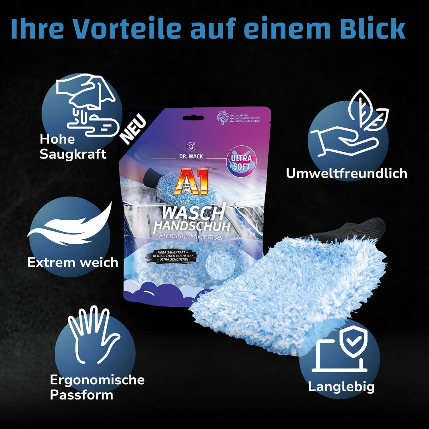 Thumbnail 4 de Dr. Wack A1 Waschhandschuh Auto – Premium Mikrofaser, Ultra-Soft & Saugstark