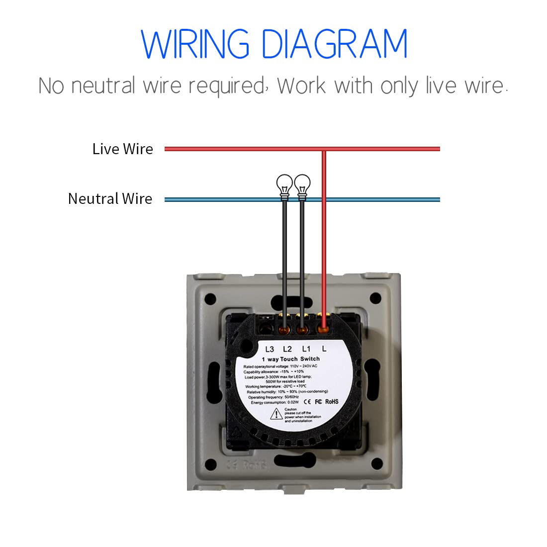 Detalle 2 de Touch light switch 2-gang 240V CNBINGO