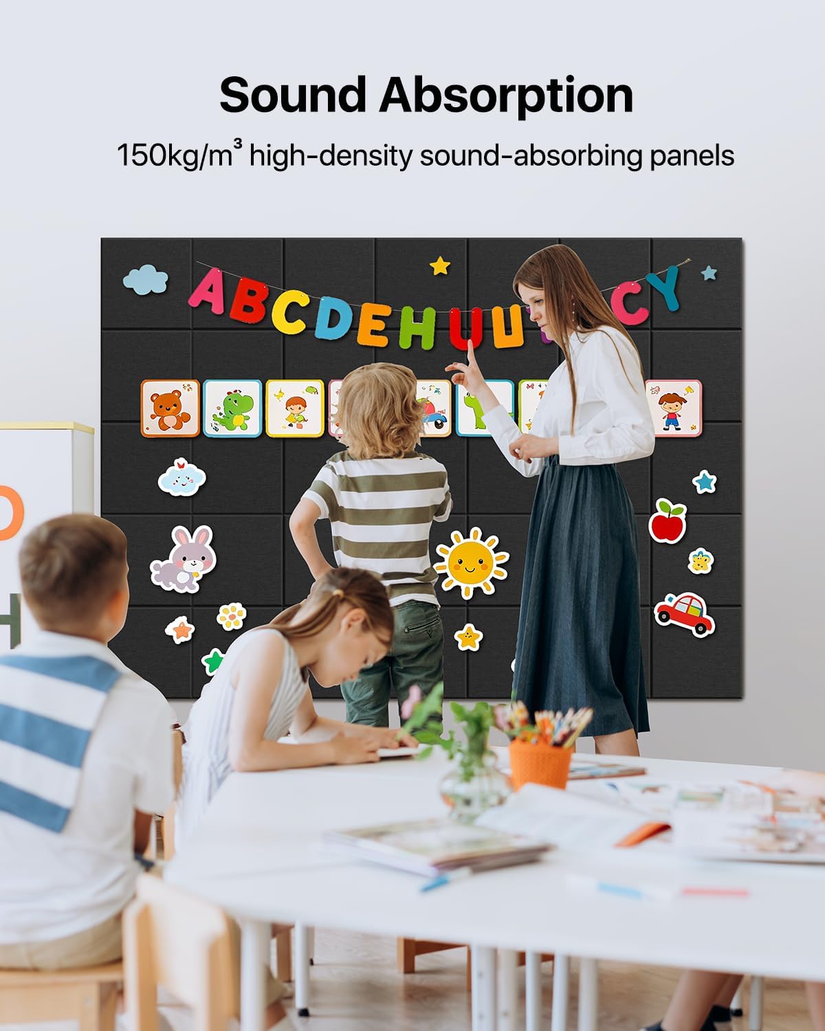 Detalle 2 de Soundsbay Large Cork Board Felt Wall Tiles (120x90cm), Self-Adhesive Pin Board Tiles – 12 Pack