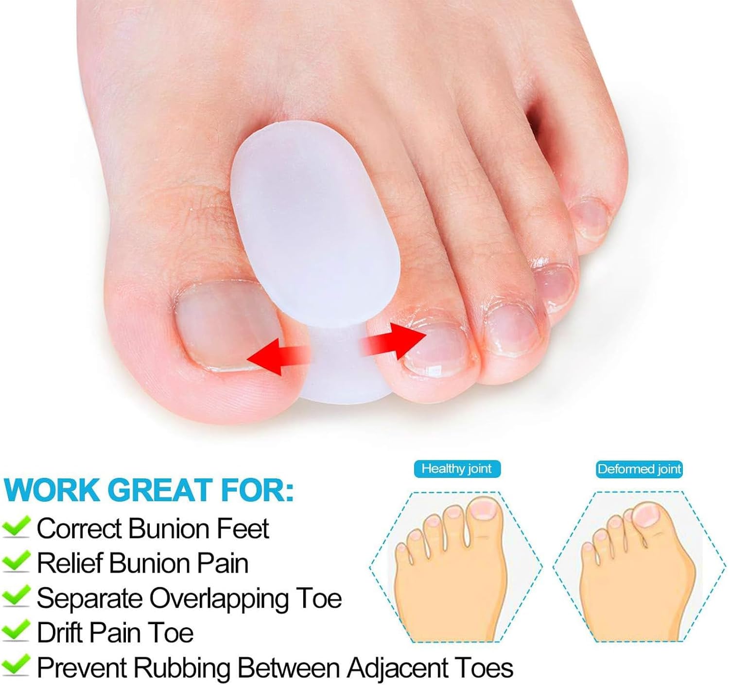 Detalle 1 de Povihome Large Silicone Toe Spacers, 1/2-Inch for Bunions