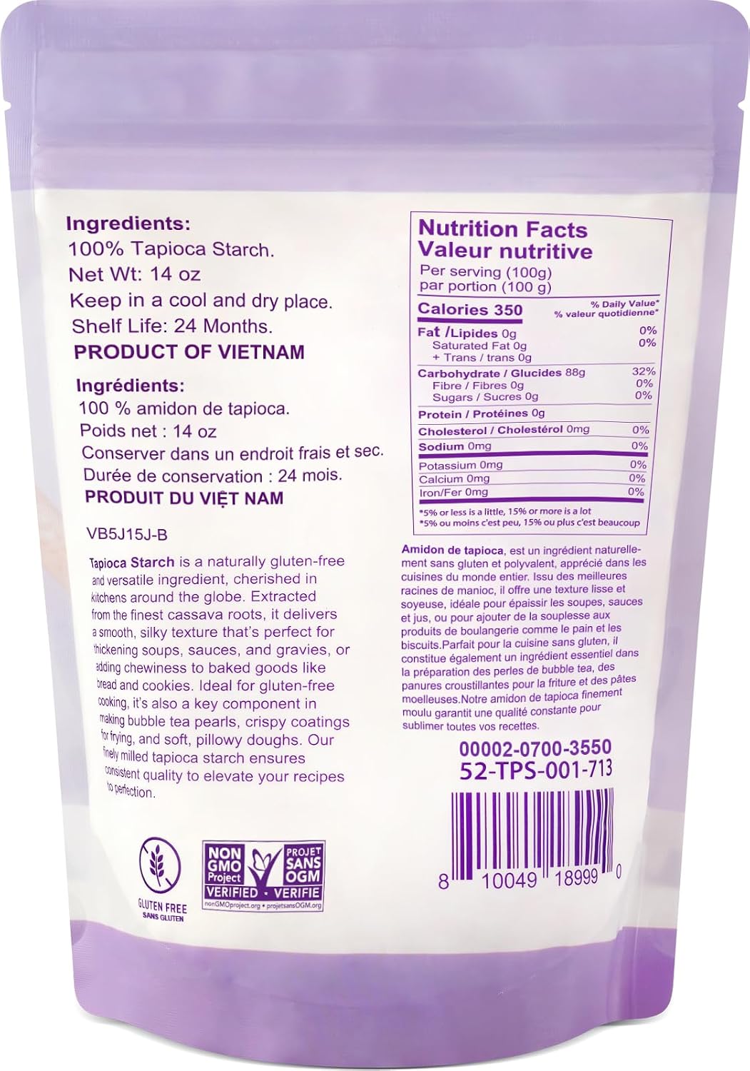 Detalle 2 de 52USA Tapioca Starch, 14 oz (397 g), Gluten-Free Thickener