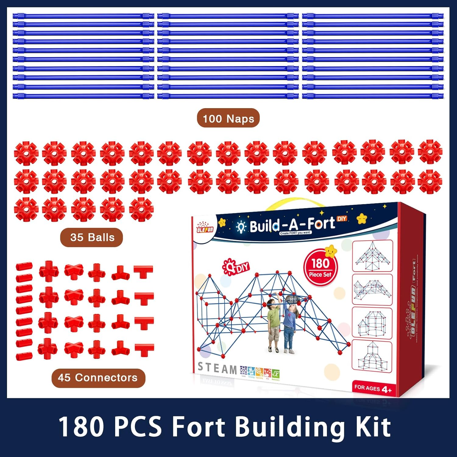 Thumbnail 2 de OleFun 180 Pack Fort Building Kits for Kids (Ages 4–8): Creative STEM Play for Castles, Tunnels, and Tents