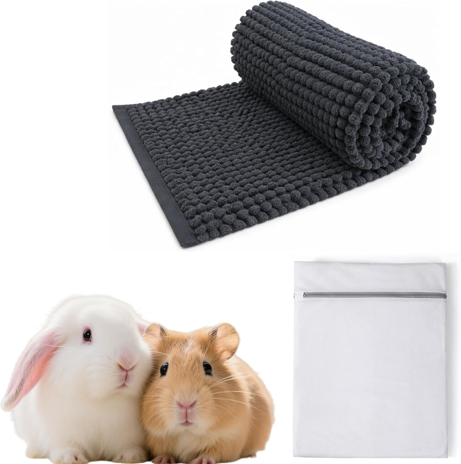 zeostmont Meerschweinchen Unterlage 60×40 cm mit Waschbeutel – waschbare Käfigeinlage für Meerschweinchen, Kaninchen und weitere Kleintiere (Dunkelgrau)