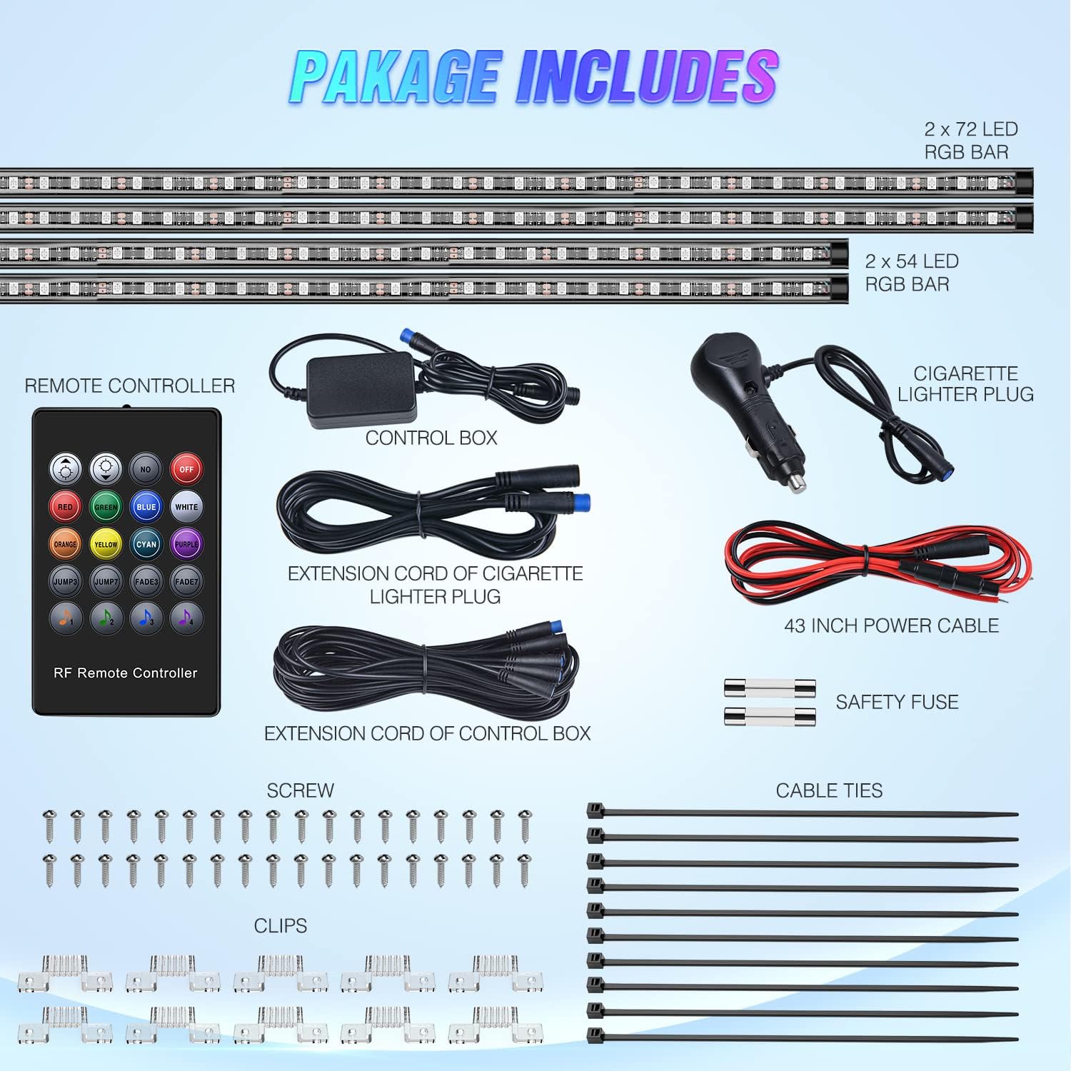 Thumbnail 1 de Nilight 4Pcs Car Underglow Neon Accent Strip Lights — 252 LEDs RGB with Sound Active Modes