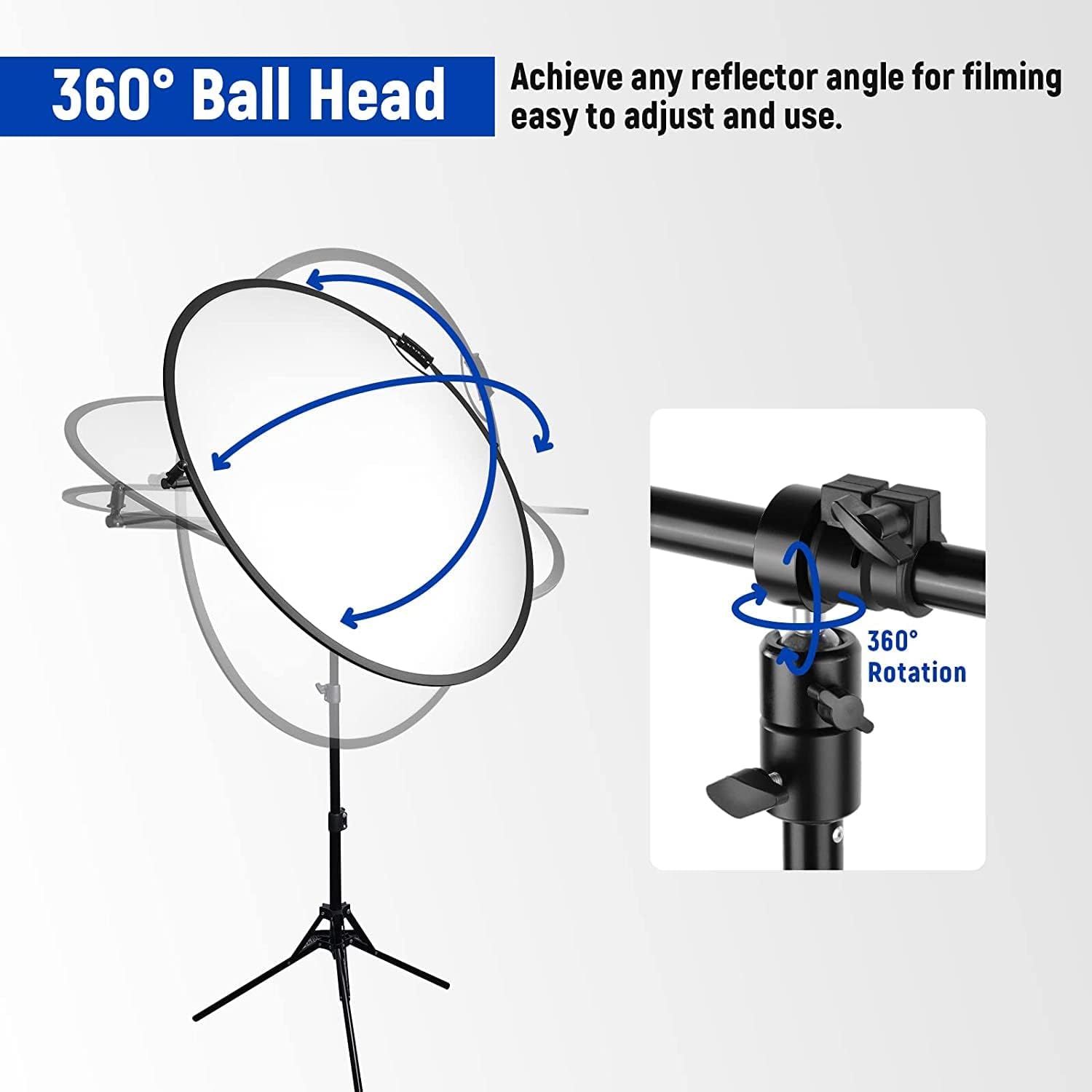 Detalle de NEEWER support de réflecteur extensible télescopique (70,9 à 129,9 cm) avec bras pivotant 360°