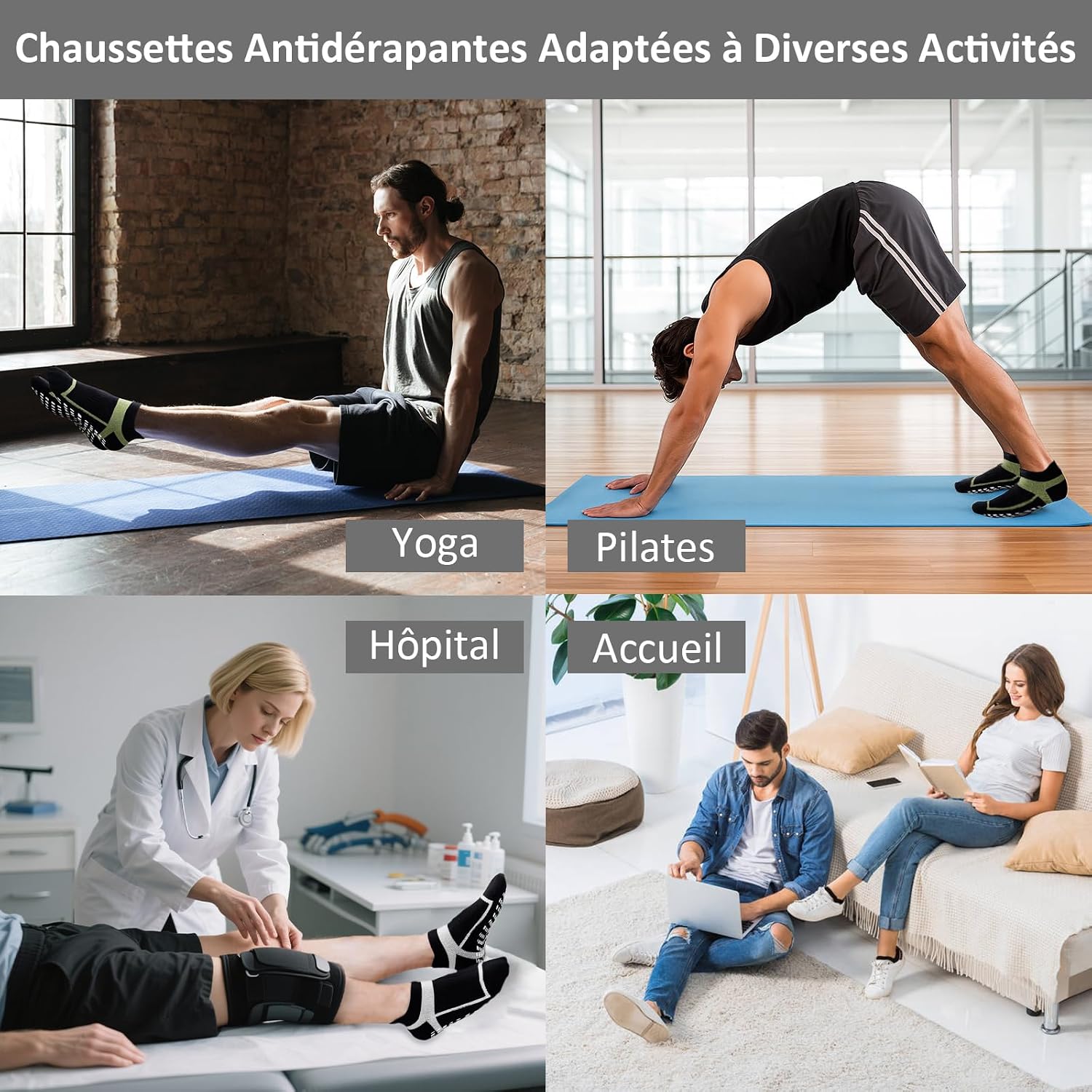 Thumbnail 6 de ZAKASA Chaussettes antidérapantes yoga homme 3 paires
