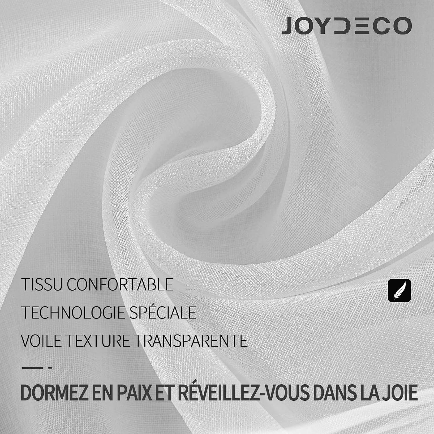 Detalle 2 de Joydeco Lot de 2 rideaux voilages blancs 140 x 137 cm