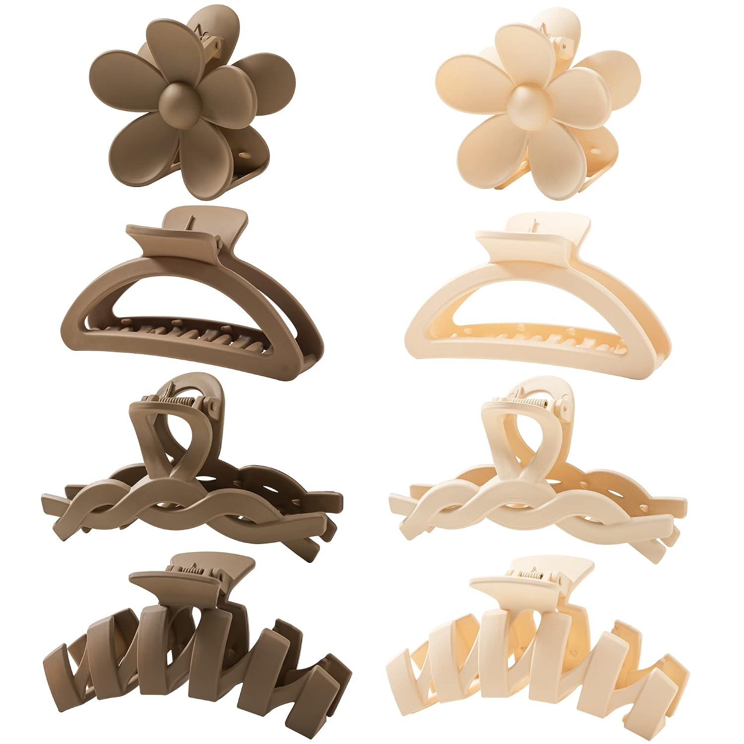Detalle 2 de HBselect 8er-Set Haarklammern mit Blume & Kralle – Hairclips für dickes Haar, rutschfest, neutrale Farben (Variety Pack)